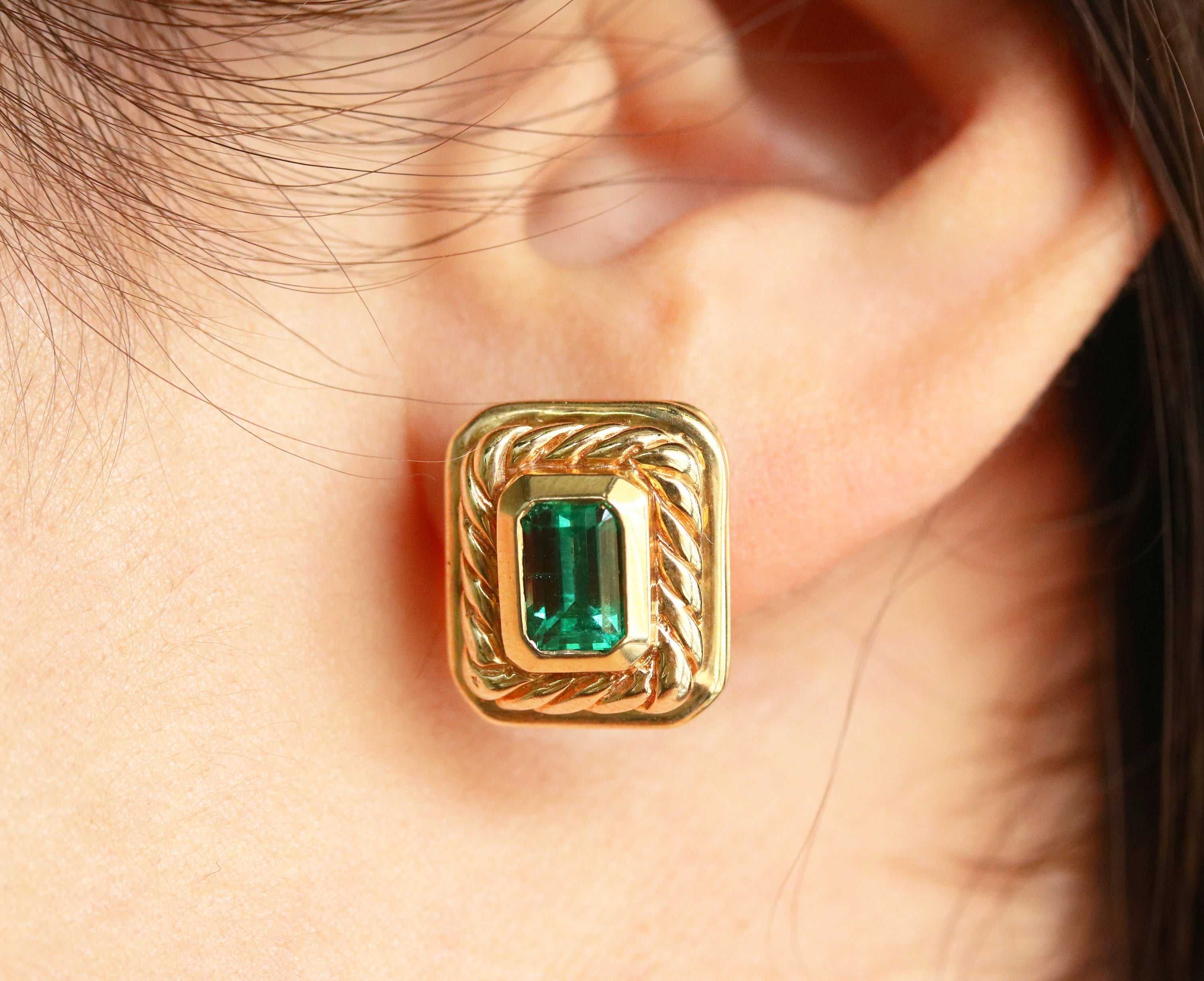 2.85tcw AAA+ Top Quality Colombian Emerald Stud Earrings in 14K Gold - Perfect for Weddings, Parties & Special Occasions