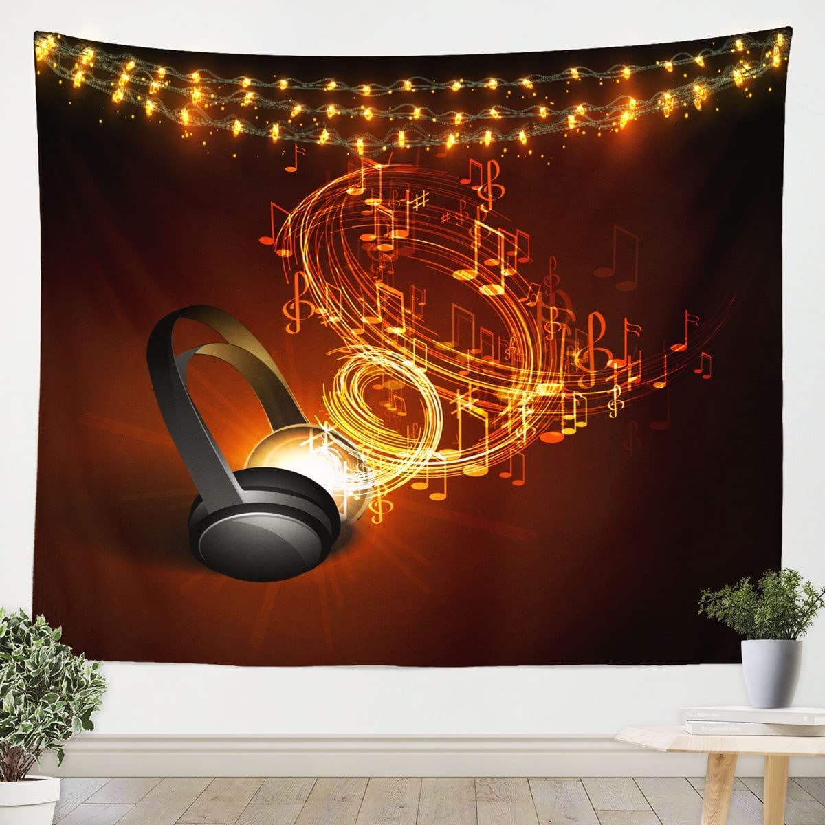 Feelyou Boys Headphones Wall Art Tapestry - Rock Music Themed Wall Hanging Decor for Bedroom, Living Room, Dorm (59x82 Inches, Brown/Black) - Perfect for Kids, Teens & Music Lovers