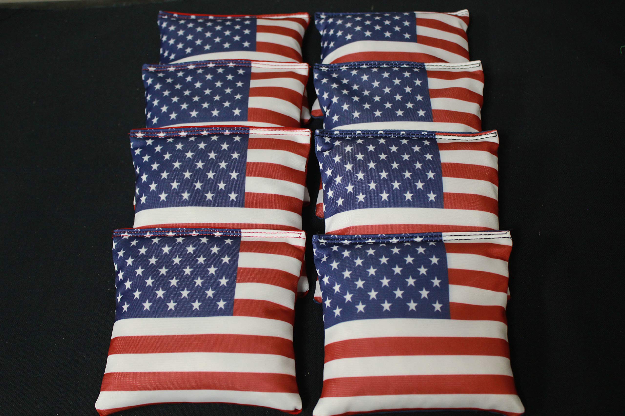 Patriotic American Flag Cornhole Bags Set of 8 - All Weather & Corn Filled Regulation Size Duck Canvas Bean Bags for Outdoor Games, Tailgating, BBQs & Backyard Parties
