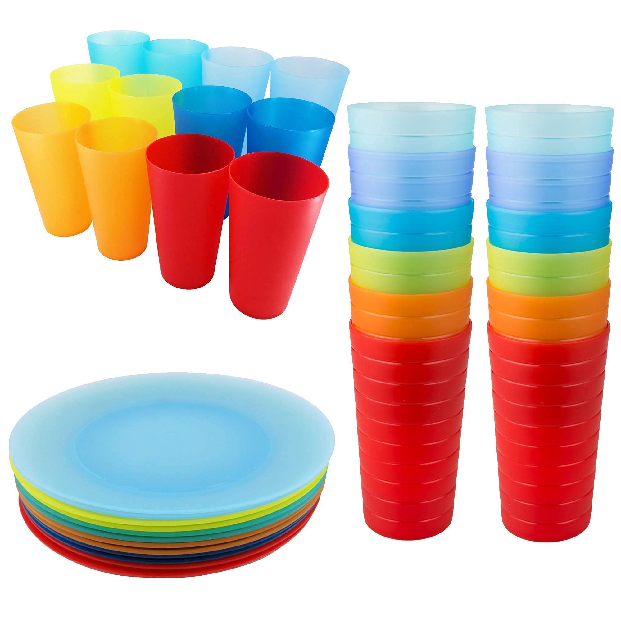 AOYITE 32oz & 22oz Reusable BPA-Free Plastic Cups with 10 Inch Dinner Plates Set - Dishwasher Safe Drinkware for Parties, Picnics & Everyday Use