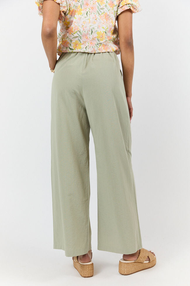 True Bliss Sage Pull On Wide Leg Trousers - Comfortable Elastic Waist Pants for Women | Perfect for Work, Travel & Casual Wear (Final Sale)