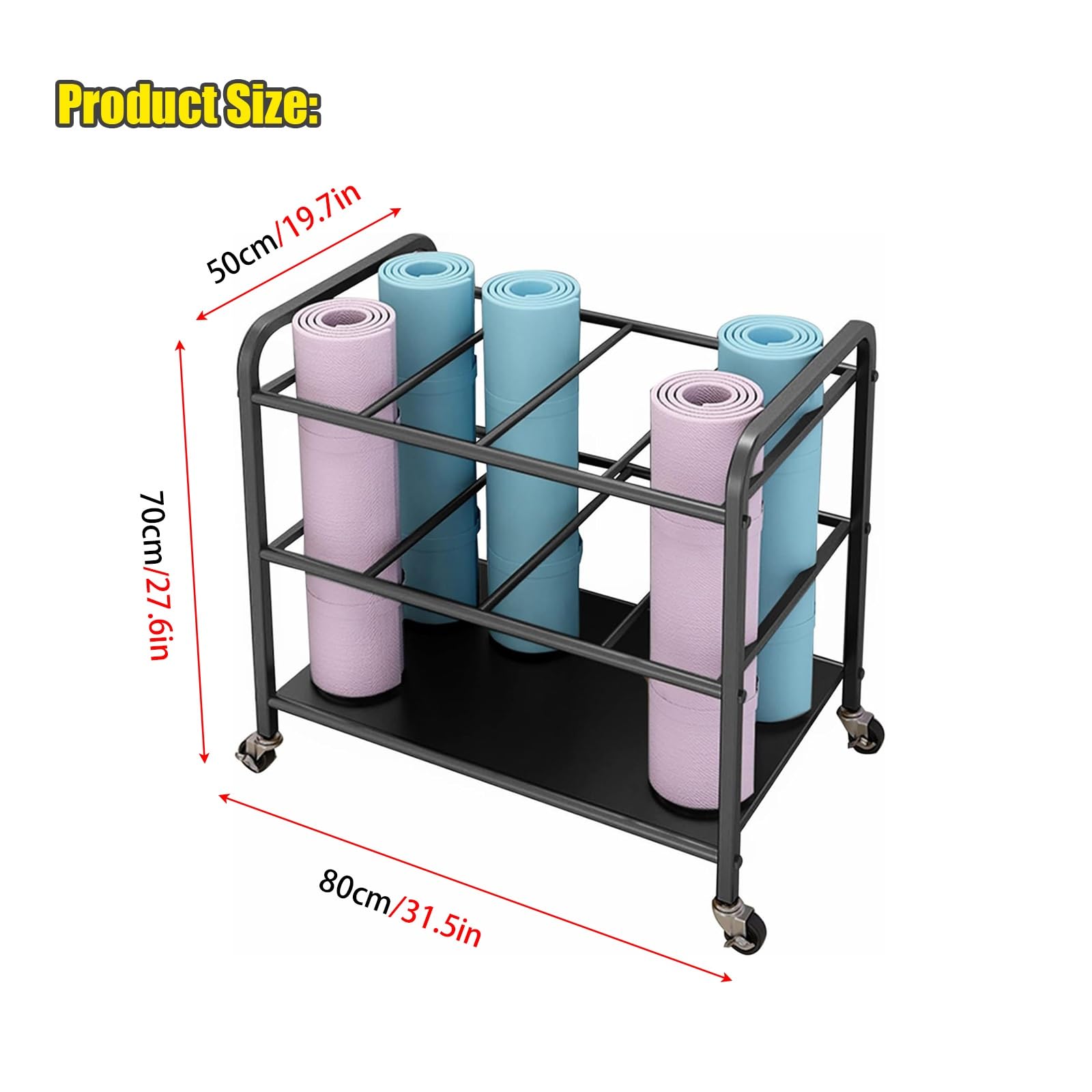Aimery Foam Roller & Yoga Mat Storage Rack with Wheels - Yoga Mat Holder, Gym Equipment Organizer for Home, Yoga Studio & Fitness Center - Portable Storage Solution for Foam Rollers, Yoga Mats & Exercise Accessories (Black) - Perfect for Small Spaces & Home Gym Organization