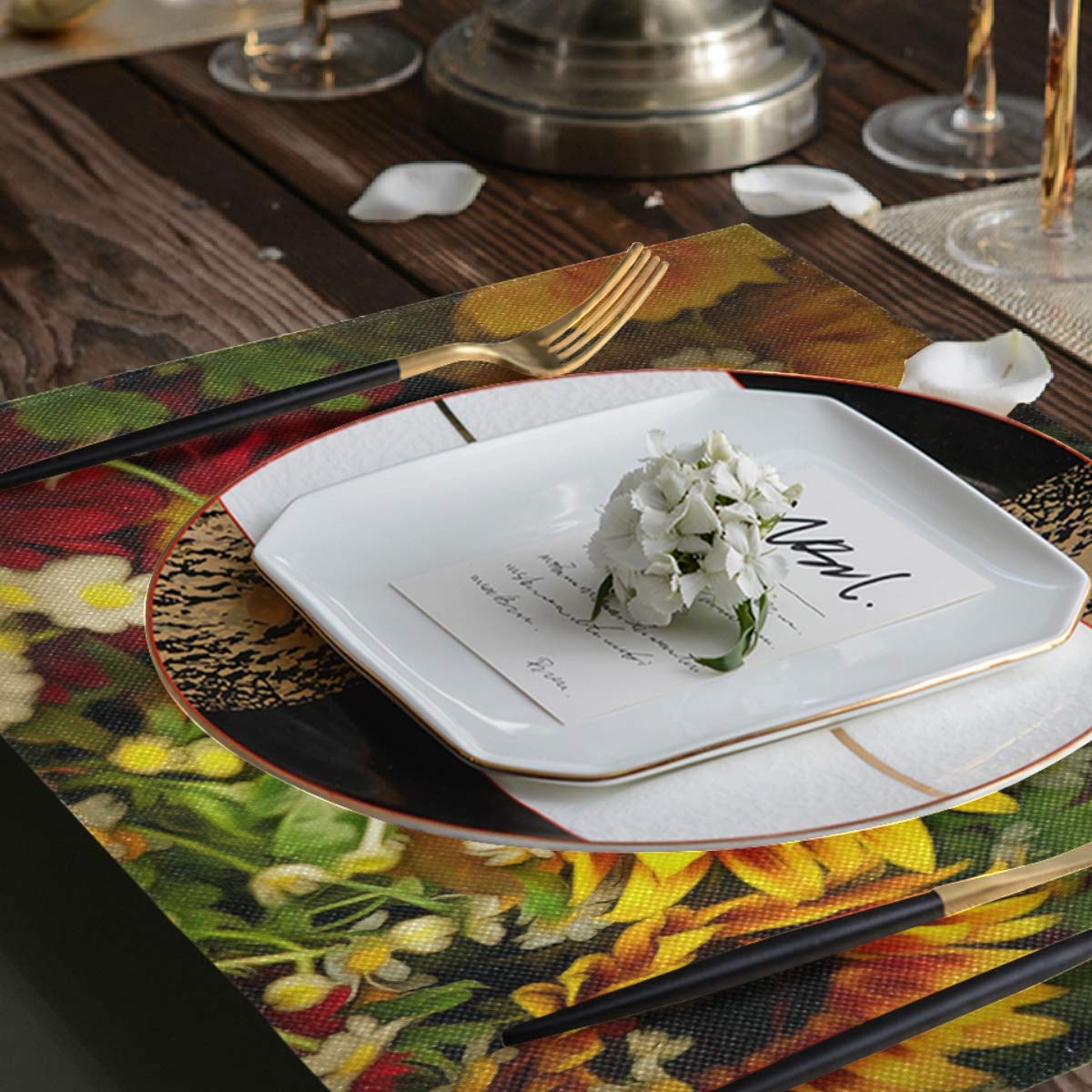 Blueangle Sunflower Placemats Set of 6 - Non-Slip Heat Resistant Table Mats for Dining Table Decor | Perfect for Kitchen, Party, and Home Decor