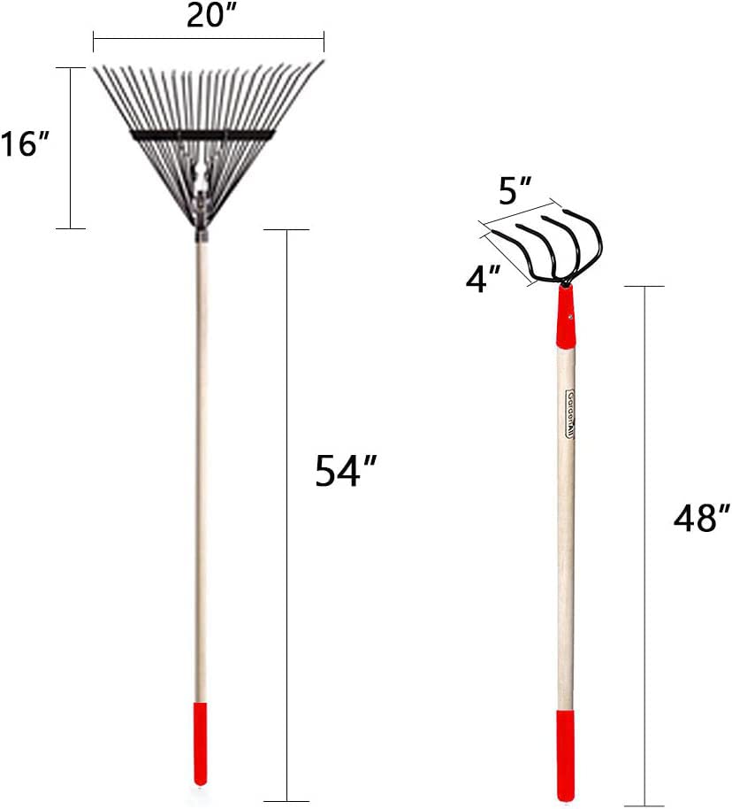 **GardenAll 7-Piece Garden Tool Set - Shovels, Rakes & Hoe with Long Wooden Handles - Durable Metal Digging Tools for Women & Men - Perfect for Planting, Weeding & Landscaping**