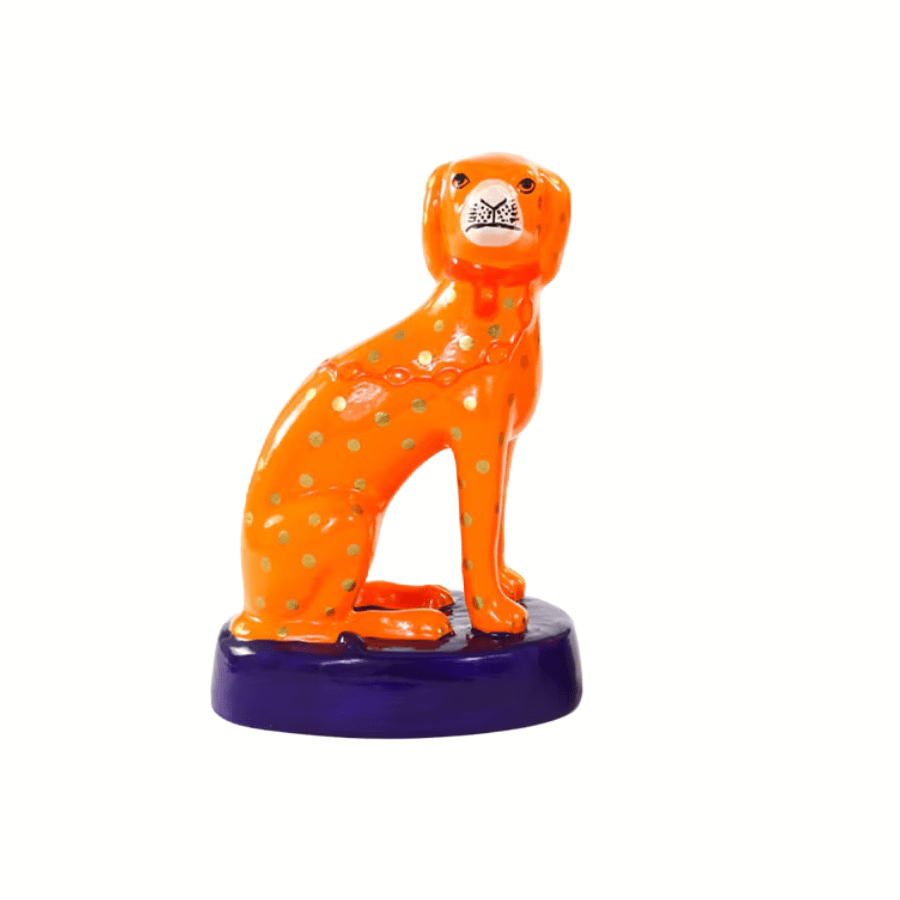 Staffordshire Dalmatian Orange Ornament - Hand-Painted Ceramic Dog Figurine for Home Decor, Christmas Tree, and Gift Giving
