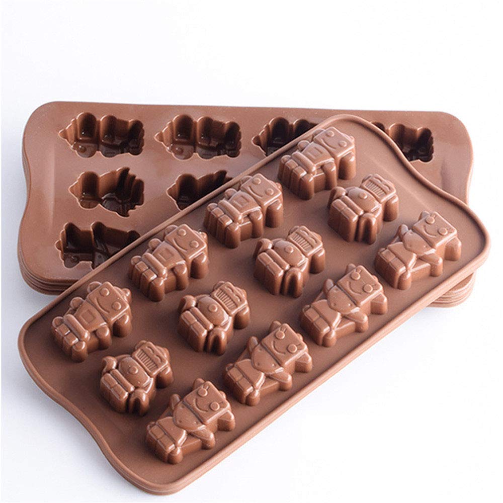 Non-Stick Silicone Chocolate Gummy Molds - 2PC Robot Shaped Candy & Soap Molds for Baking, Ice Cubes, Jelly, Hard Candies - Perfect for DIY Desserts, Party Treats & Kids' Cooking Activities