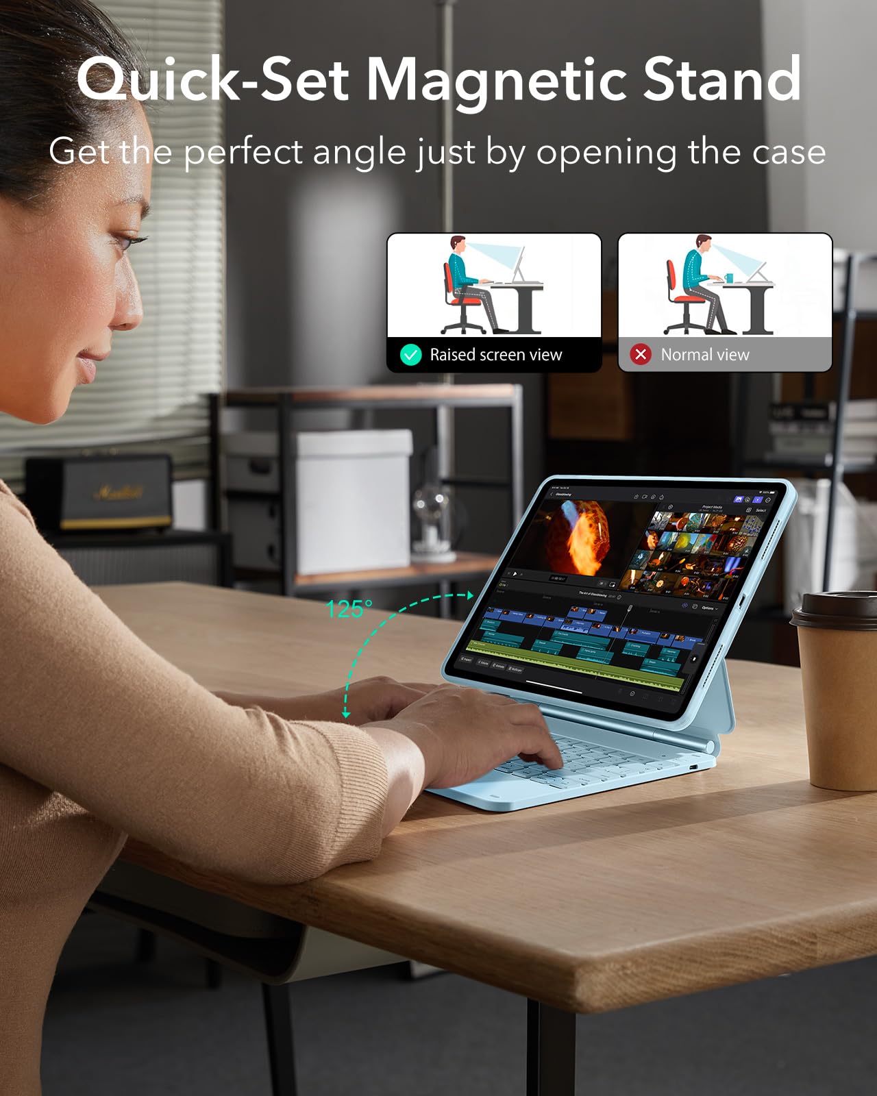 ESR iPad Pro 13 Inch Keyboard Case (M4, 2024) - Magnetic Stand with Easy-Set Portrait & Raised Modes | Rebound 360 Series | Removable Protective Cover | Blue | Perfect for Work, Study & Travel