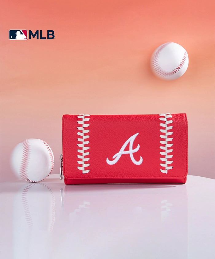 MLB Atlanta Braves Genuine Leather Wallet for Men - Stylish & Durable Bifold Wallet for Baseball Fans - Perfect for Gifts, Game Days & Everyday Use
