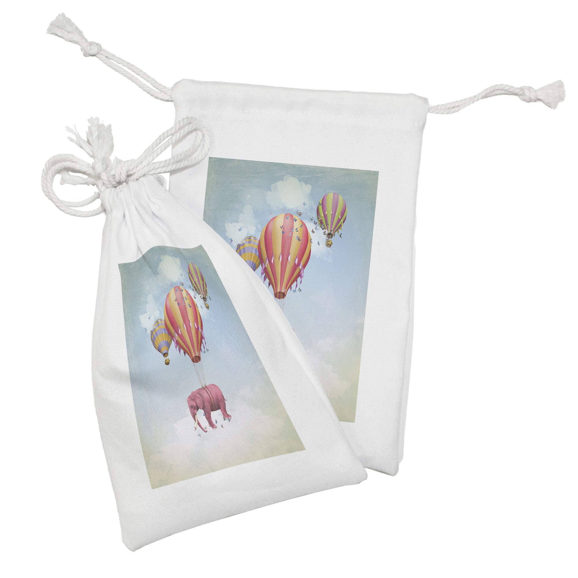 Ambesonne Animal Fabric Pouch Set of 2 - Pink Sky Balloon Illustration Drawstring Bags (9
