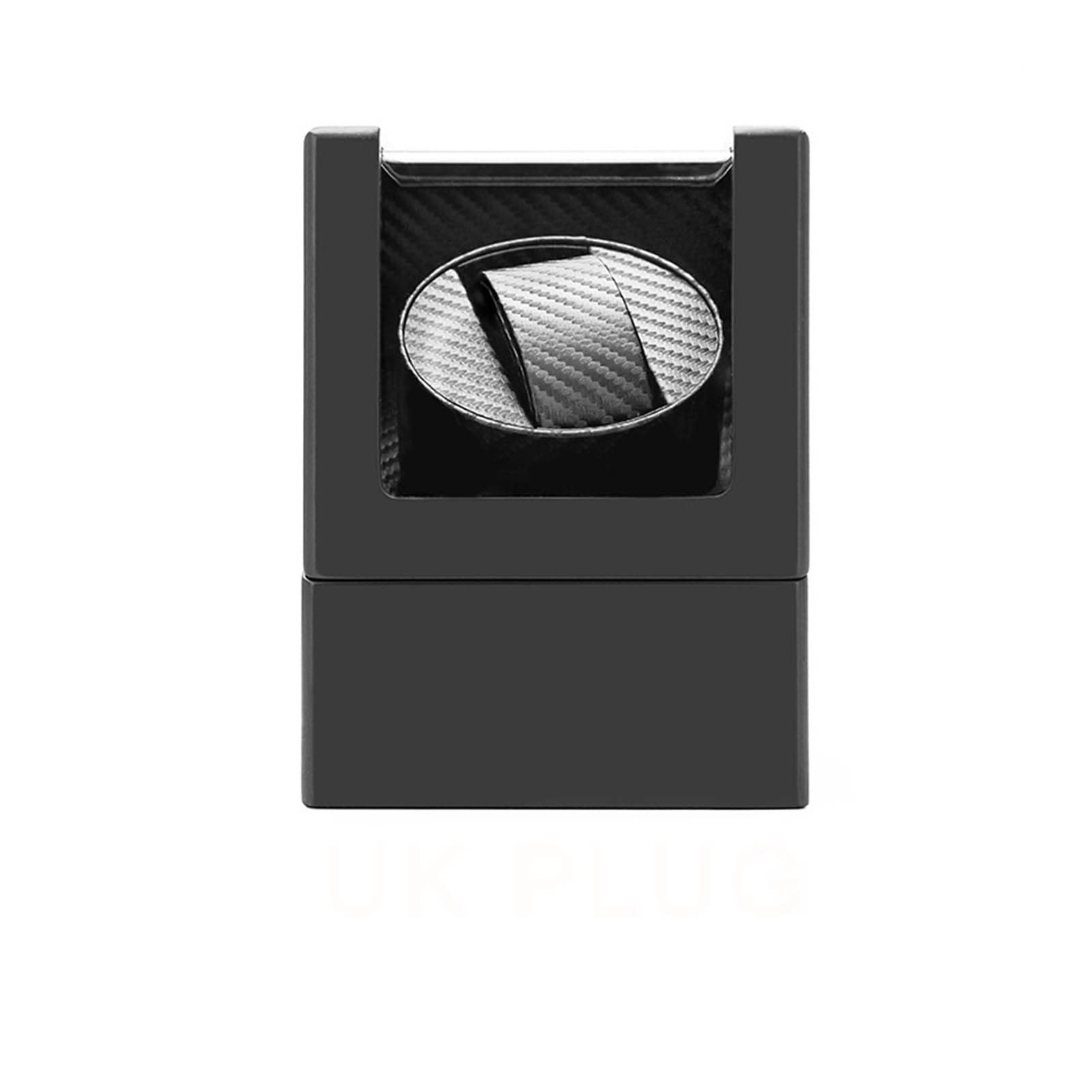 Premium SHANG-JUN Automatic Watch Winder - Single Wooden Watch Storage Box with Carbon Fiber & Ultra Quiet Motor - Battery/Plug-in Options for Men & Women (Plug A) - Perfect for Luxury Watch Collection, Travel & Nightstand Display