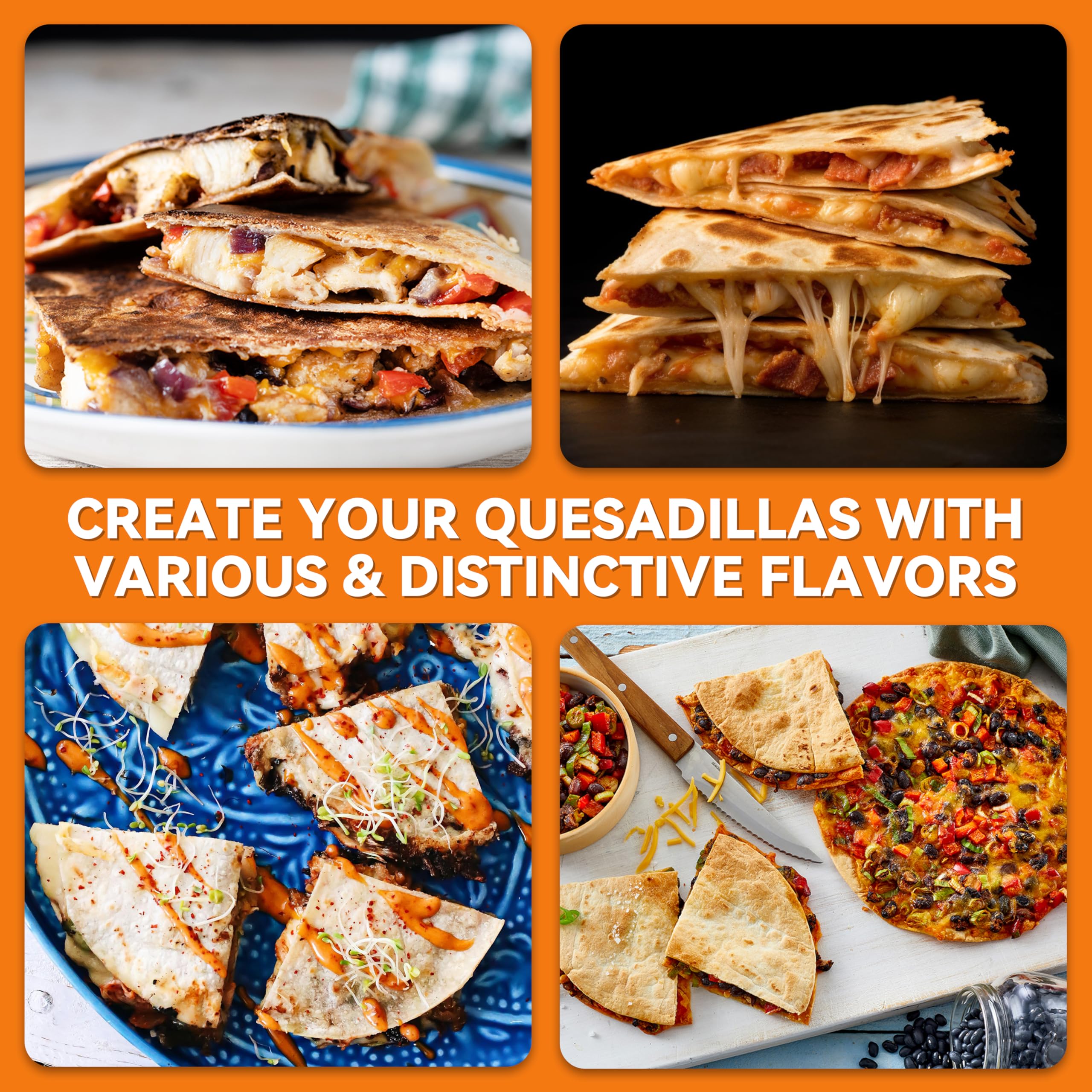 Baker's Friend Electric Quesadilla Maker - 9.5 Inch Non-Stick Surface with Extra Stuffing Design, 6-Wedge Easy Slice, Non-Slip Feet - Perfect for Grilled Cheese, Quesadillas & Quick Snacks at Home or Parties