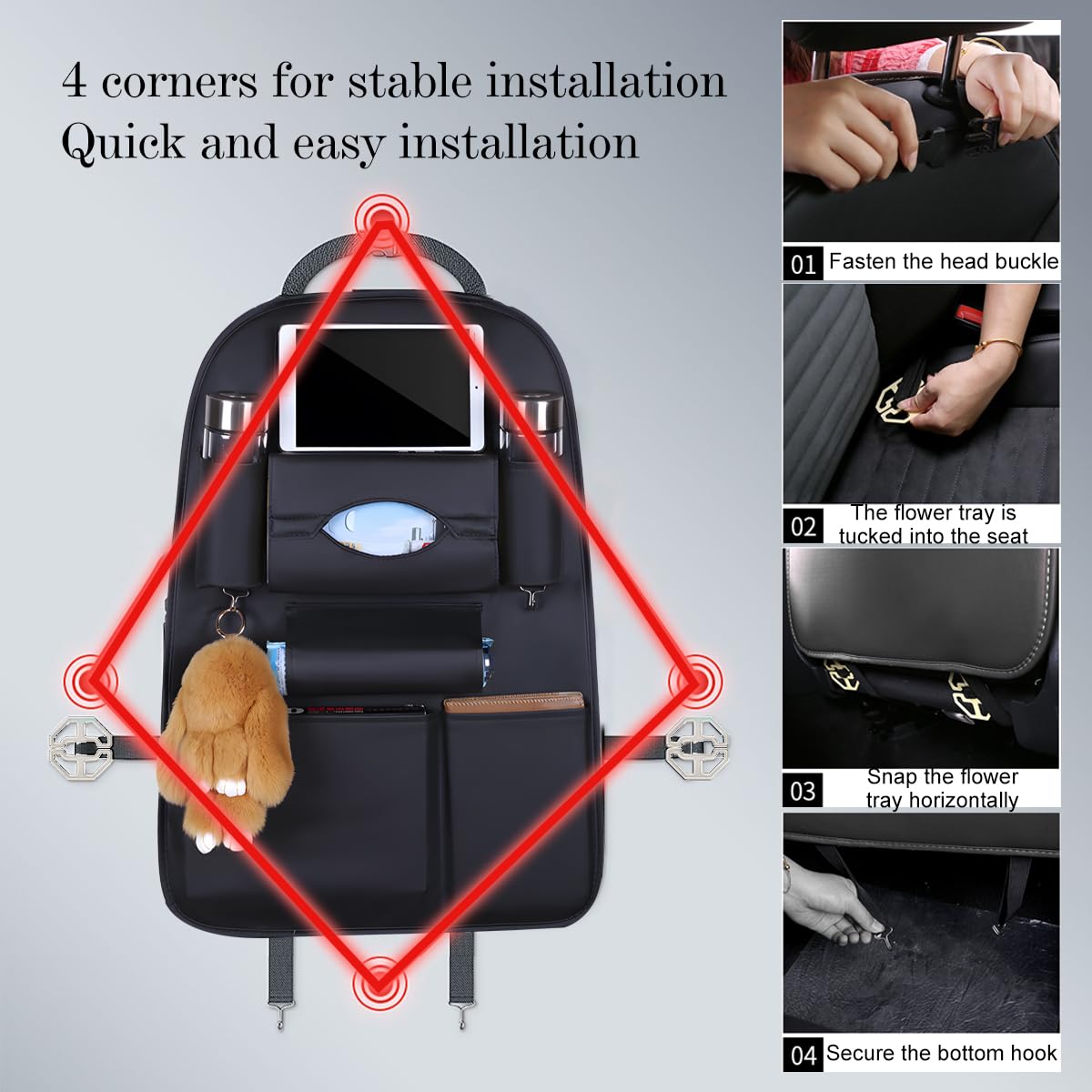 Premium Leather Car Seat Organizer with Tablet Holder & 7 Storage Pockets - Backseat Kick Mats Protector for Kids | Vehicle Storage Solution for Road Trips, Family Travel & Daily Commute