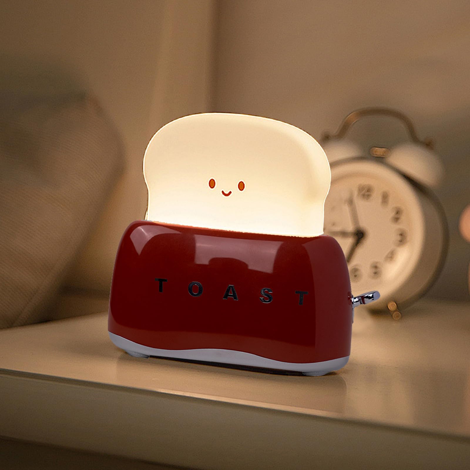 Cute Toast Lamp - Rechargeable Battery Powered Night Light for Kids, Adjustable Brightness Desk Lamp, Kawaii Decor for Girls Bedroom - Perfect for Bedside, Nursery, and Cozy Reading Nook