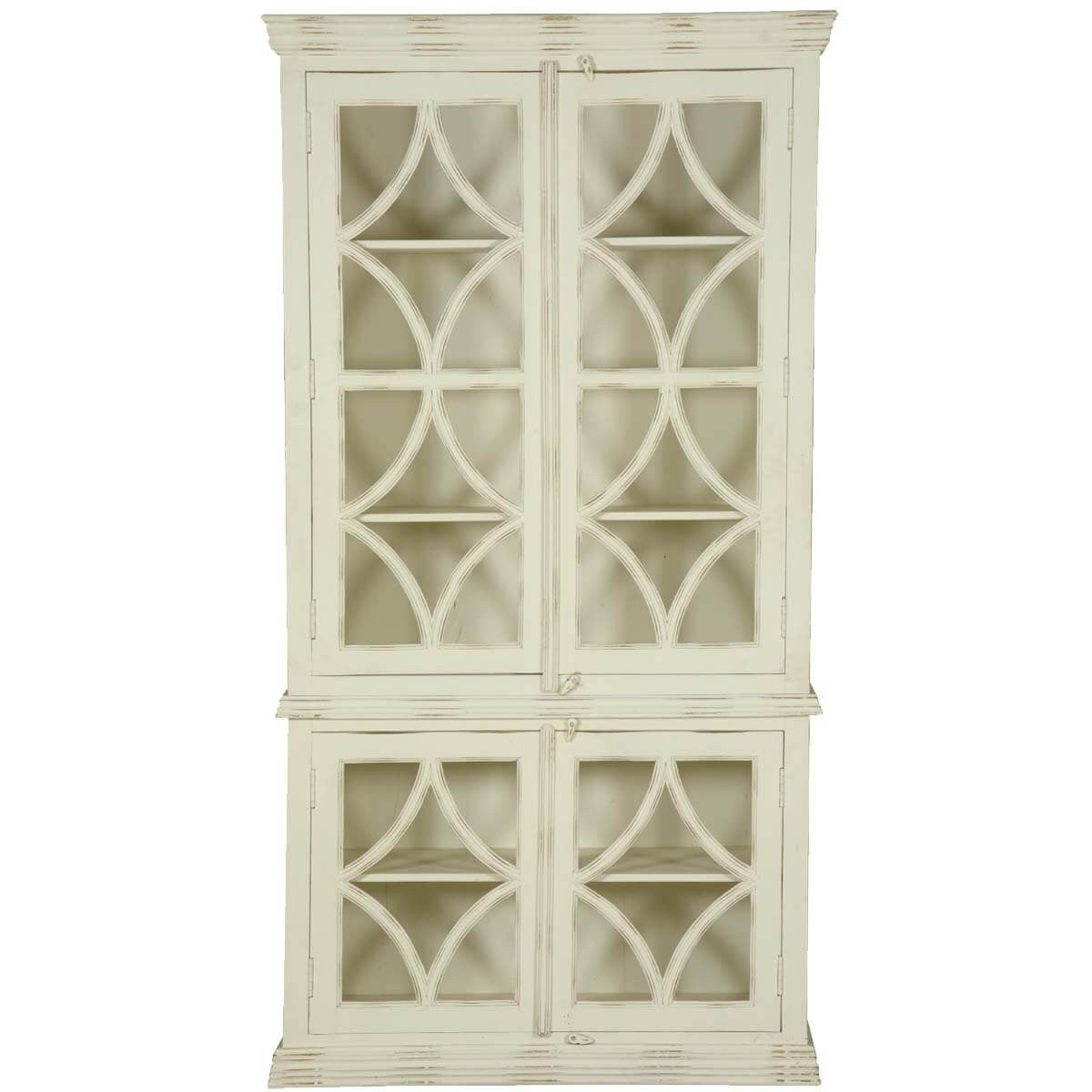 French Arched Diamonds Solid Mango Wood Display Cabinet Armoire With Shelves - Elegant Storage for Living Room, Dining Room & Bedroom Decor