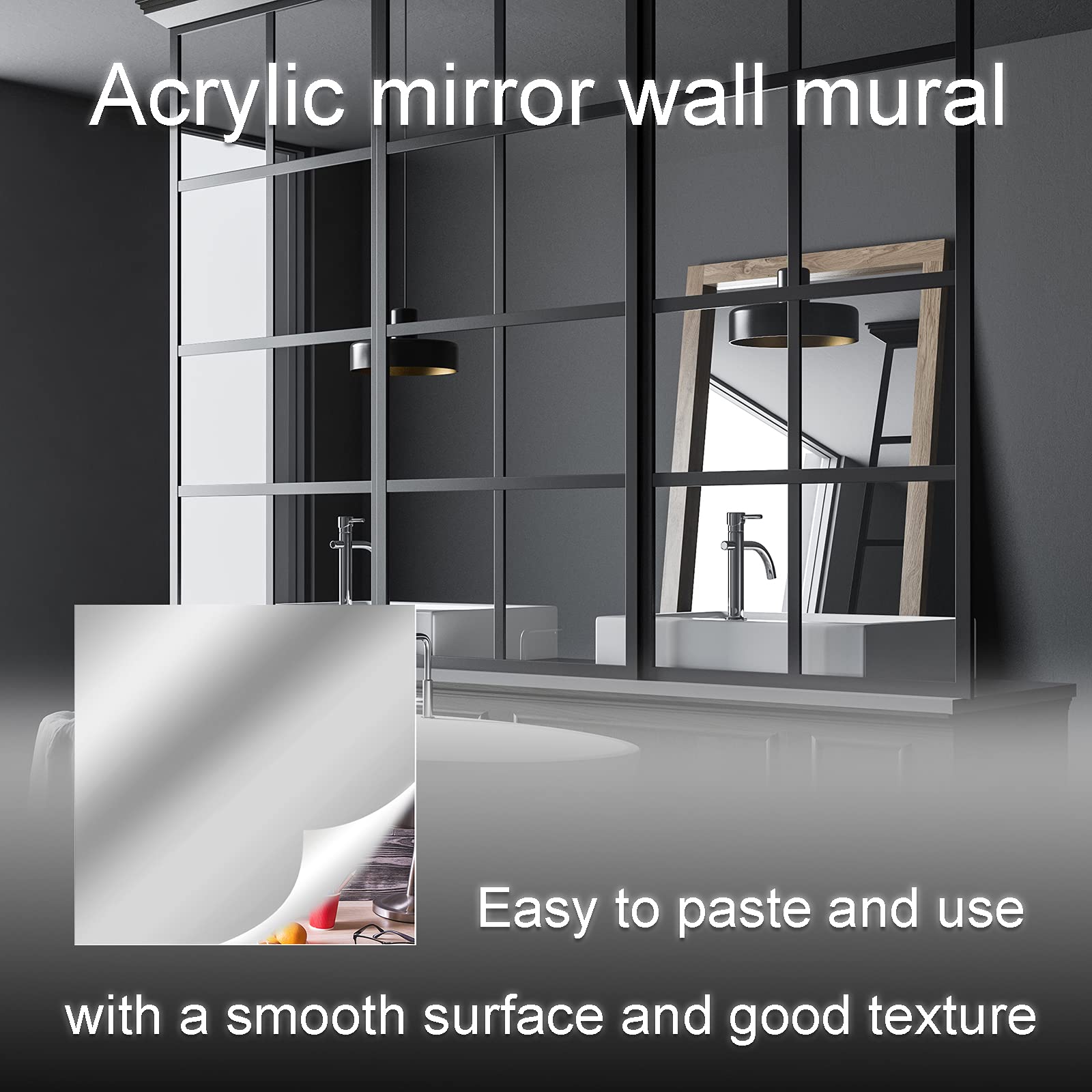 2 Pack Flexible Acrylic Mirror Stickers - Self-Adhesive Silver Wall Mirror Film (50cm x 200cm x 0.1mm) for Bathroom, Home Decor & DIY Projects - Shatterproof Non-Glass Mirror Tiles for Bedroom, Closet & Vanity Makeup Areas