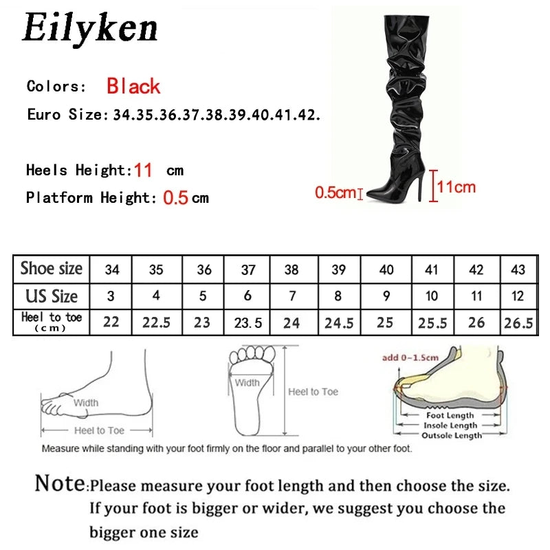 Eilyken Women's Red Over The Knee High Heel Boots - Patent Leather Pointed Toe Stiletto with Side Zipper | Fashionable Winter Boots for Party, Night Out & Date Night