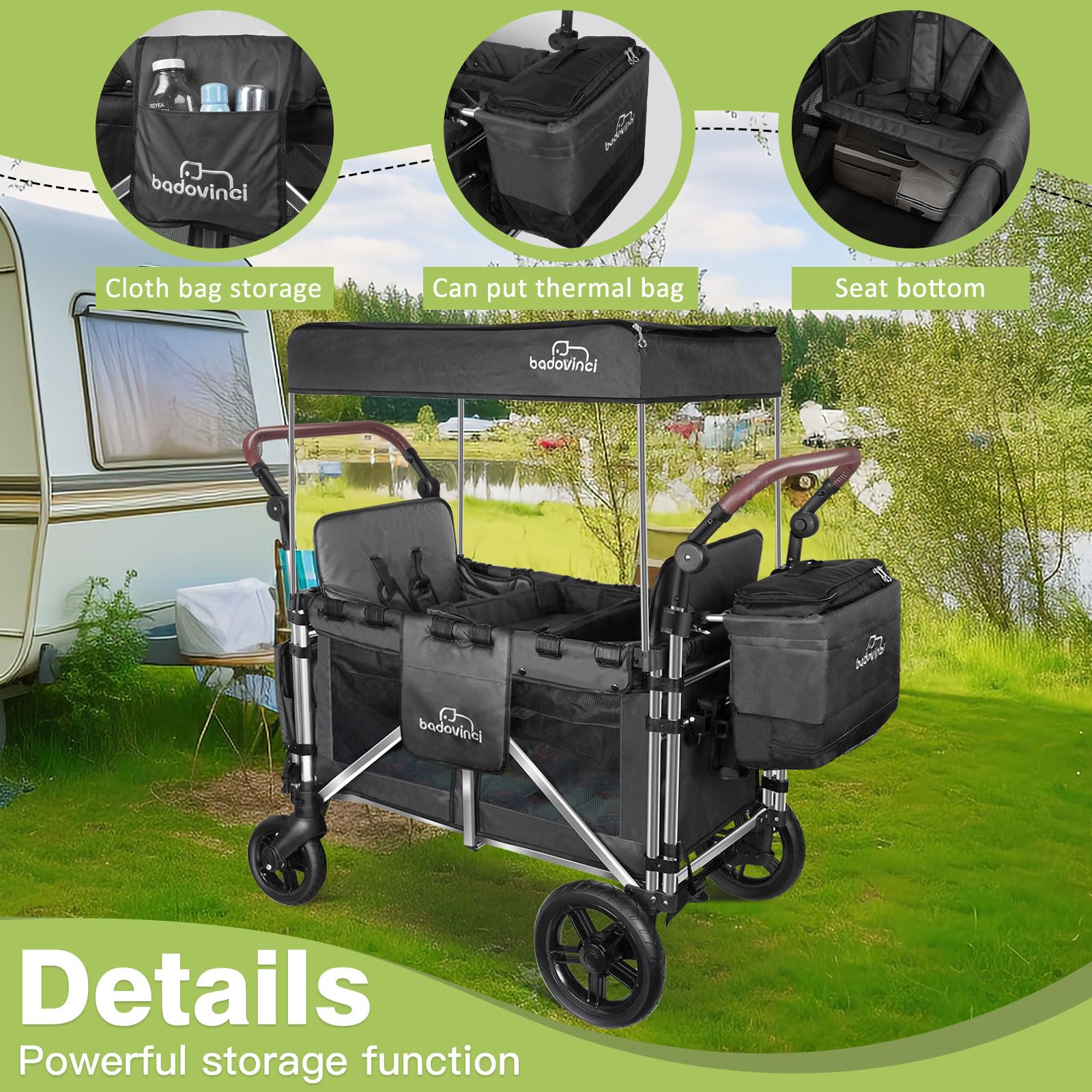 Best Double Stroller Wagon for 2 Kids - 2 High Seats with 5-Point Safety Harnesses & Adjustable Canopy - Foldable Push-Pull Wagon Cart for Outdoor, Camping, Shopping, Beach Trips and Family Adventures