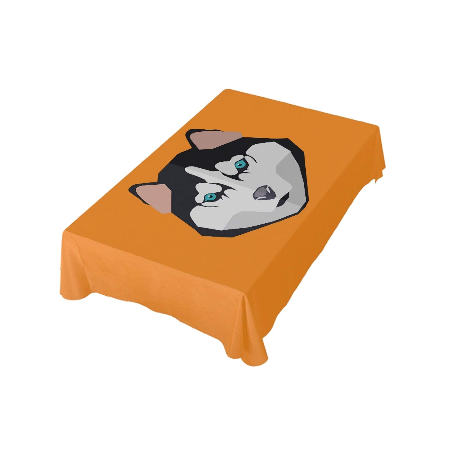Husky Dog Print Orange Rectangle Washable Spill-Proof Tablecloth - Durable Kitchen Dining Table Cover for Indoor & Outdoor Use - Perfect for Parties, Picnics & Daily Dining