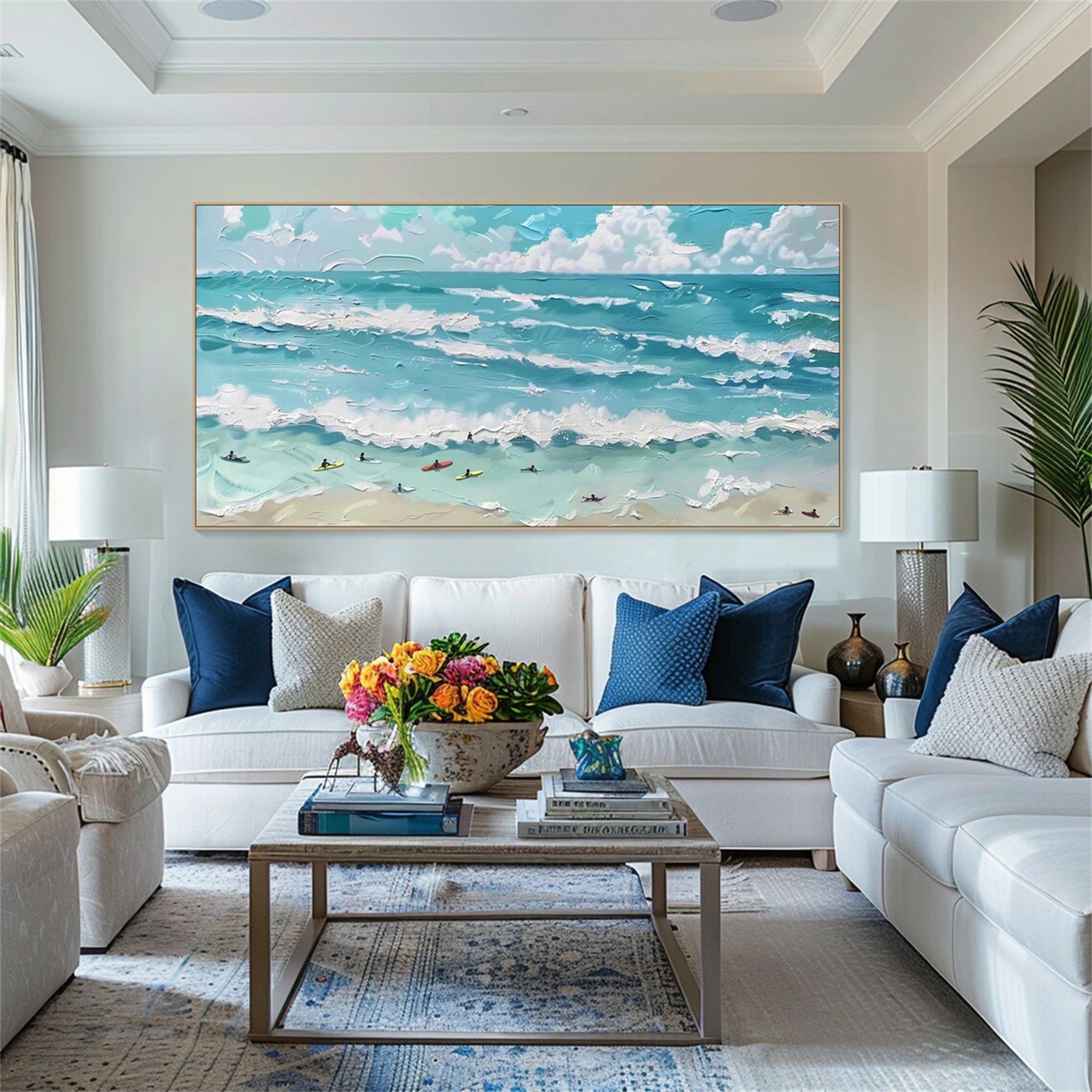 Ocean and Sky Painting #OS 074 - Handmade Canvas Wall Art for Home & Office Decor - Perfect for Living Room, Bedroom or Beach House