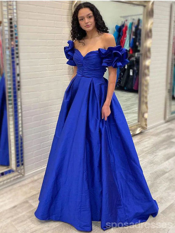 Elegant Blue A-Line Off-Shoulder Sweetheart Maxi Prom Dress for Women | Long Evening Gown for Parties, Weddings & Formal Events | Style 13510