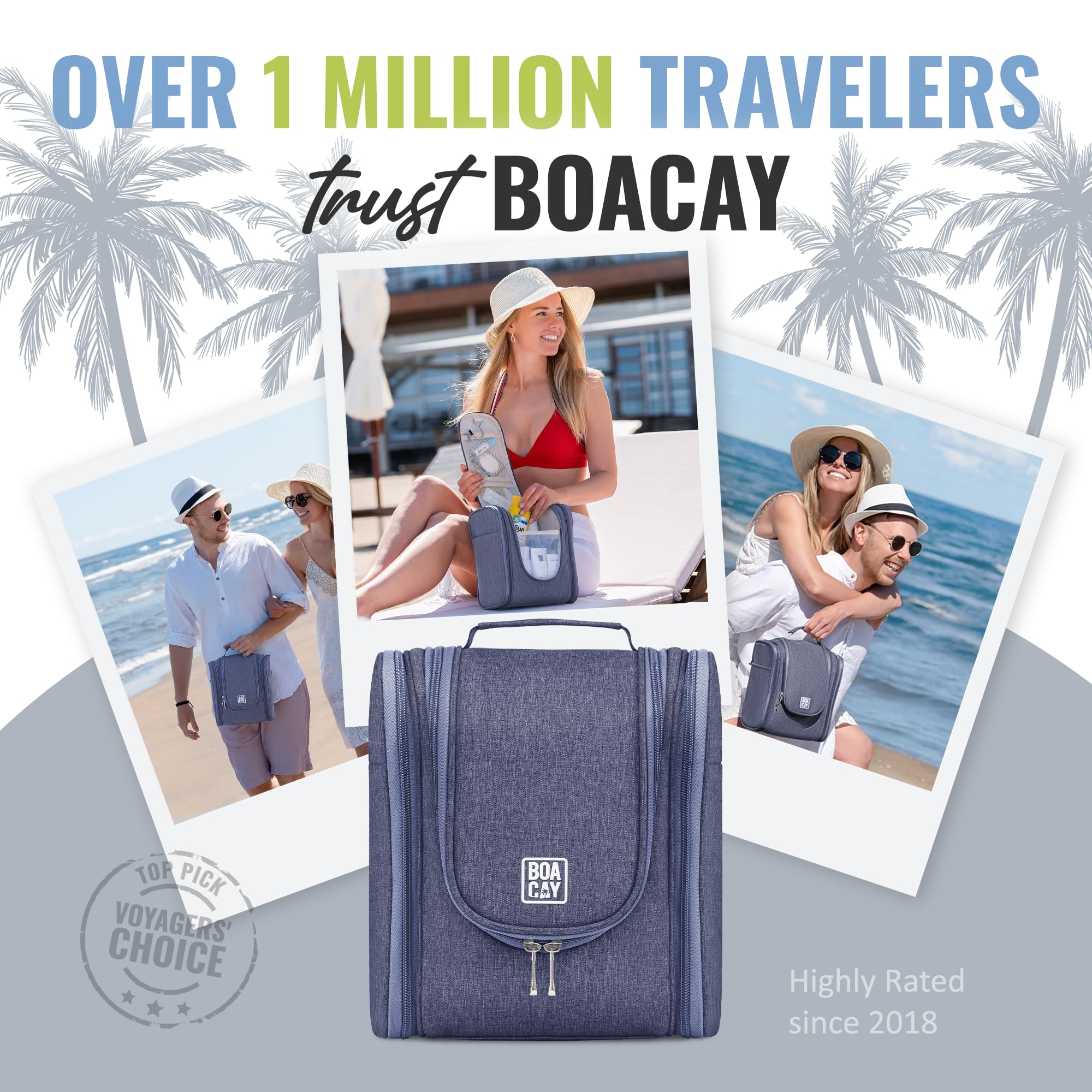 BOACAY Hanging Travel Toiletry Bag for Women & Men - Waterproof Makeup Organizer with Multiple Pockets - Perfect for Cosmetics, Toiletries, Shampoo & Travel Essentials - Ideal for Bathroom, Shower & Vacation Trips
