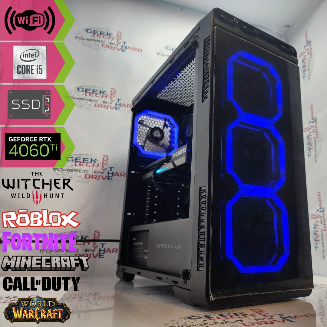 Custom Gaming PC Desktop Computer - Intel i5, NVIDIA GeForce RTX 4060 Ti, 500GB SSD + 2TB HDD, 32GB DDR5, WiFi, Aura P Black B760 - Perfect for 4K Gaming, Streaming & VR Experiences