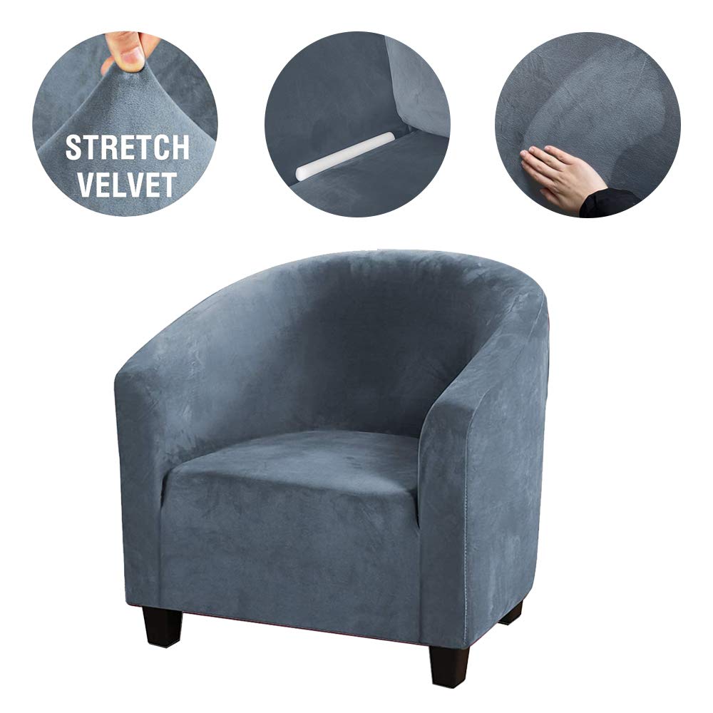 Stretchable Polyester Spandex Slipcover for Armchairs, Club Chairs & Wingback Chairs - Soft Plush Furniture Protector, Washable & Removable Sofa Cover (Grey Blue) - Perfect for Living Room, Office & Home Decor