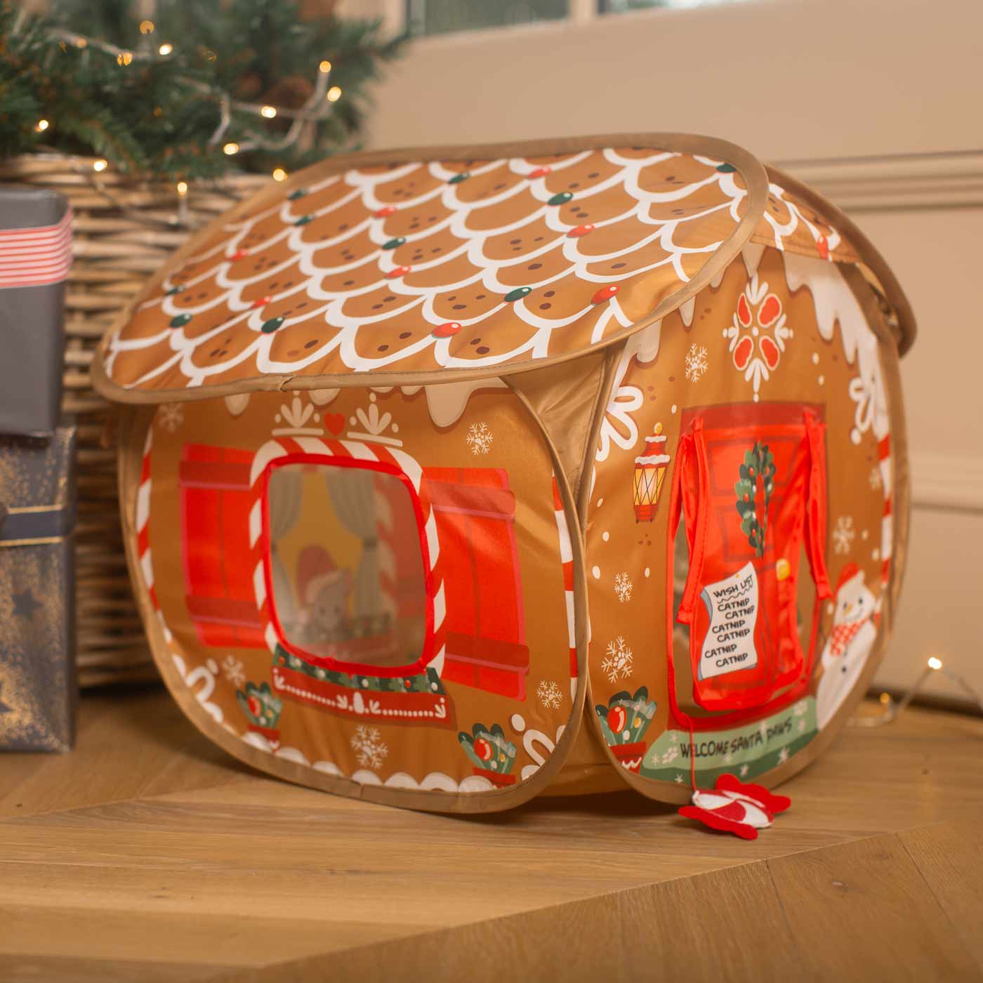 KONG Holiday Play Spaces Bungalow Gingerbread Dog Toy - Durable Chew Toy for Large & Small Dogs - Perfect for Christmas & Winter Playtime - Great for Indoor & Outdoor Fetch Games