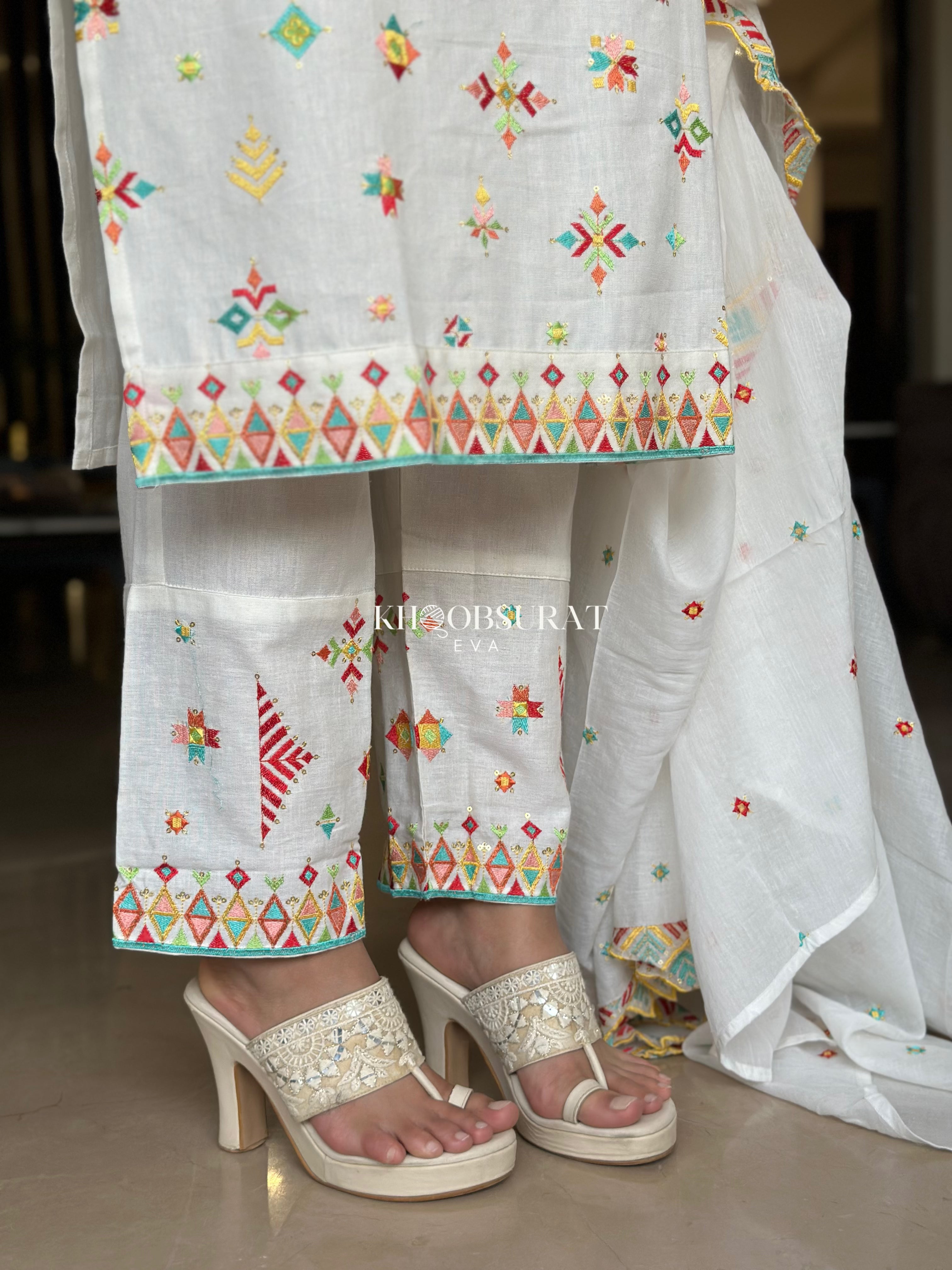 Divine White Cotton Kurta Suit Set for Women | Elegant Indian Ethnic Wear | Perfect for Festivals, Weddings & Special Occasions