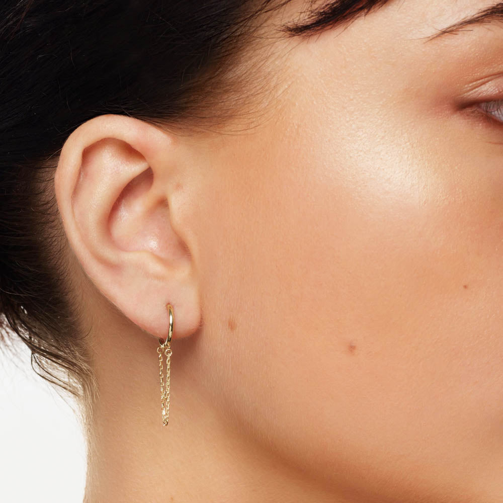 10k Gold Double Chain Huggie Earrings for Women - Elegant & Dainty Hoop Earrings for Everyday Wear, Parties & Gifts