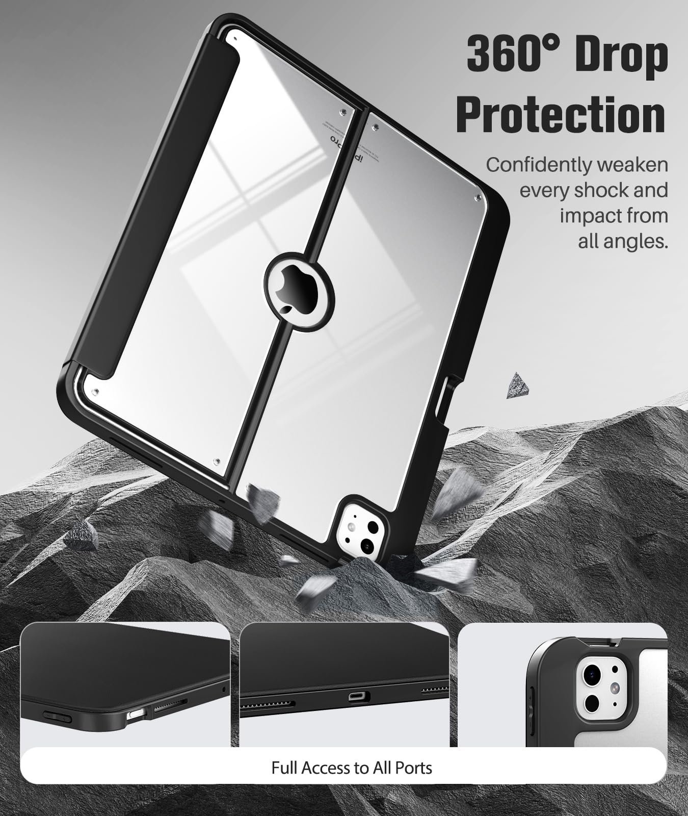 MoKo iPad Pro 13 Inch Case 2024 M4 (7th Generation) with Pencil Holder - Built-in Screen Protector, Clear Back Cover & Magnetic Multi-Angle Stand - Protective Case for iPad Pro 13 M4 (Perfect for Work, Study, and Travel) - Black