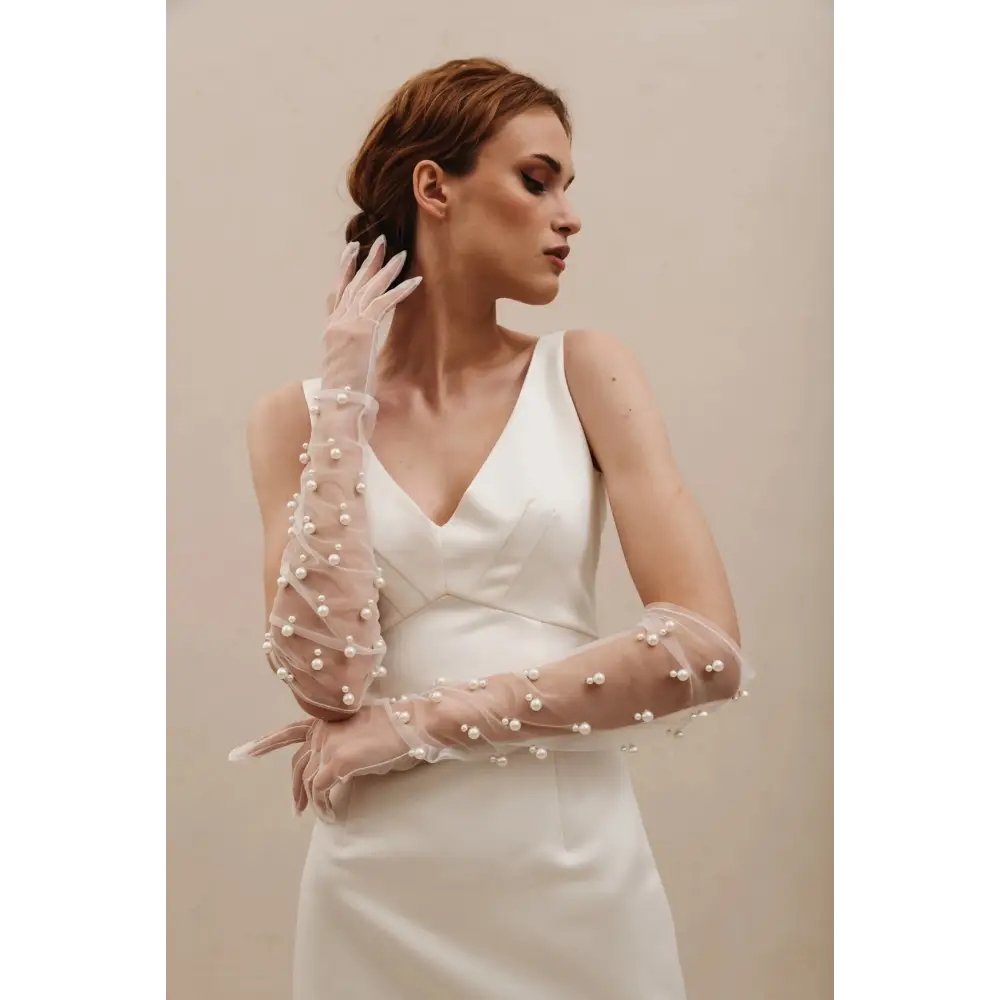 Elegant Pearl Embellished Bridal Gloves G002 - Perfect for Weddings, Prom, and Formal Events