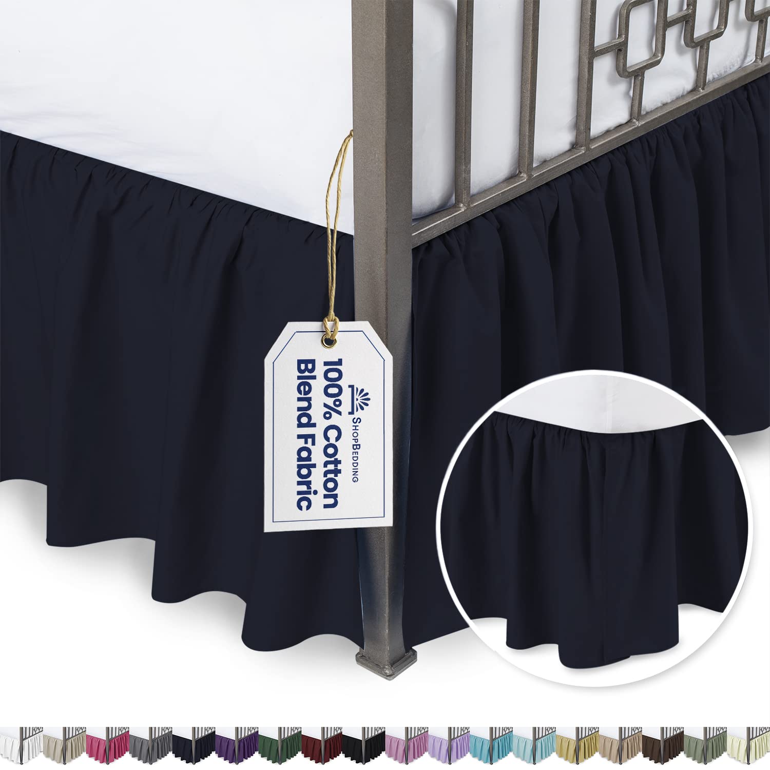 Blissford Ruffled Bed Skirt with Split Corners - 14'' Drop Cotton Blend Day Bed Skirt in Navy (16 Color Options) | Perfect for Twin, Full & Queen Beds, Dorm Room Decor & Guest Bedroom Styling