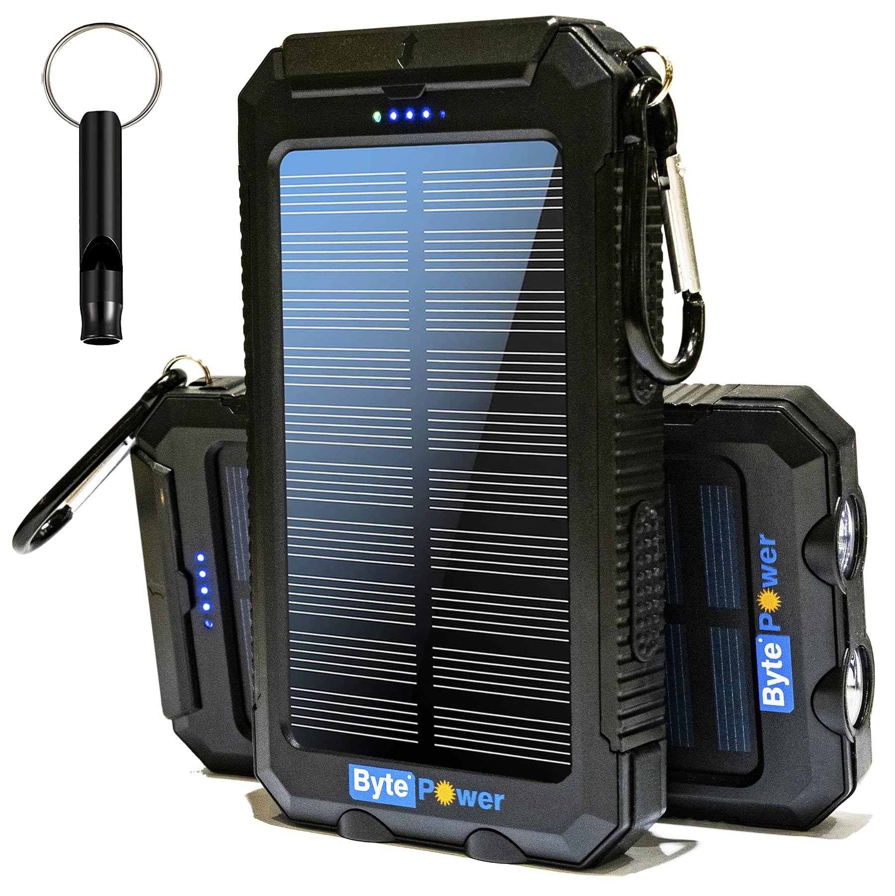 20000mAh Solar Power Bank with Built-in Flashlight, Compass & Whistle - Portable Solar Phone Charger for Camping, Hiking & Outdoor Adventures - Waterproof Solar Panel Charger with Carabiner Clip (Black)