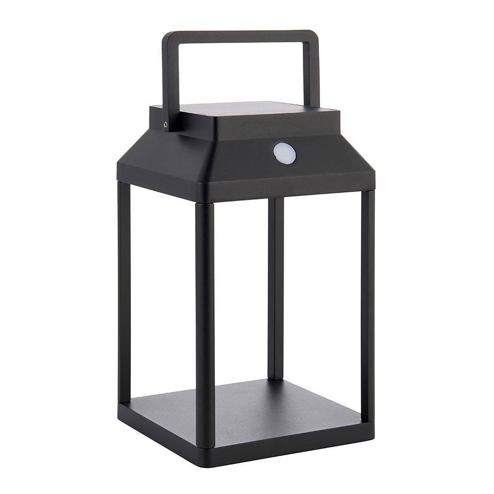 Solar Powered Outdoor Table Lamp - 1 Light Black Endon Lantern for Patio, Garden, and Backyard Decor