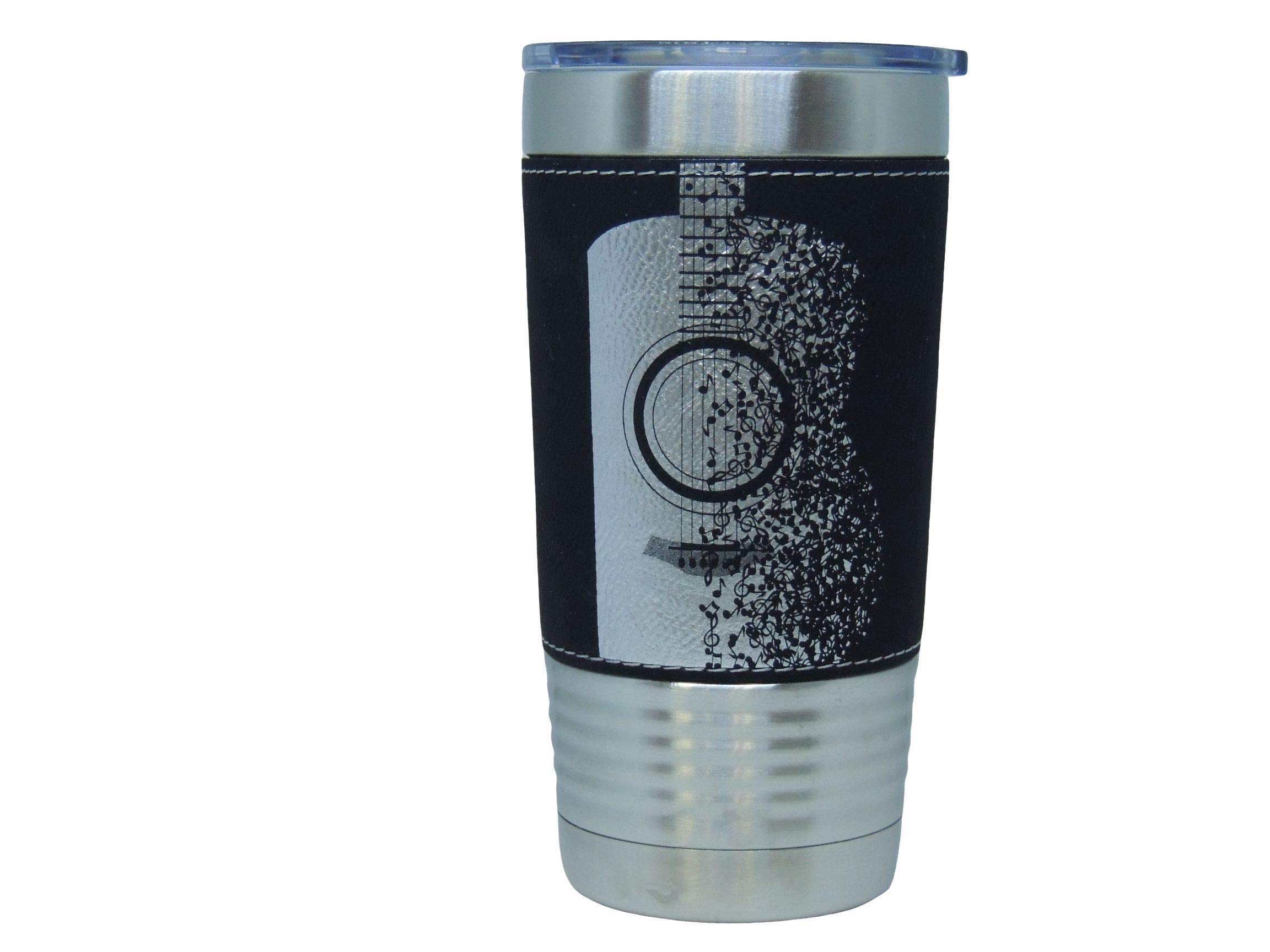 20oz Stainless Steel Vacuum Insulated Tumbler with Acoustic Guitar Leather Wrap - Black Music Lover's Travel Mug for Coffee, Tea & Cold Drinks | Perfect for Musicians, Camping & Outdoor Adventures