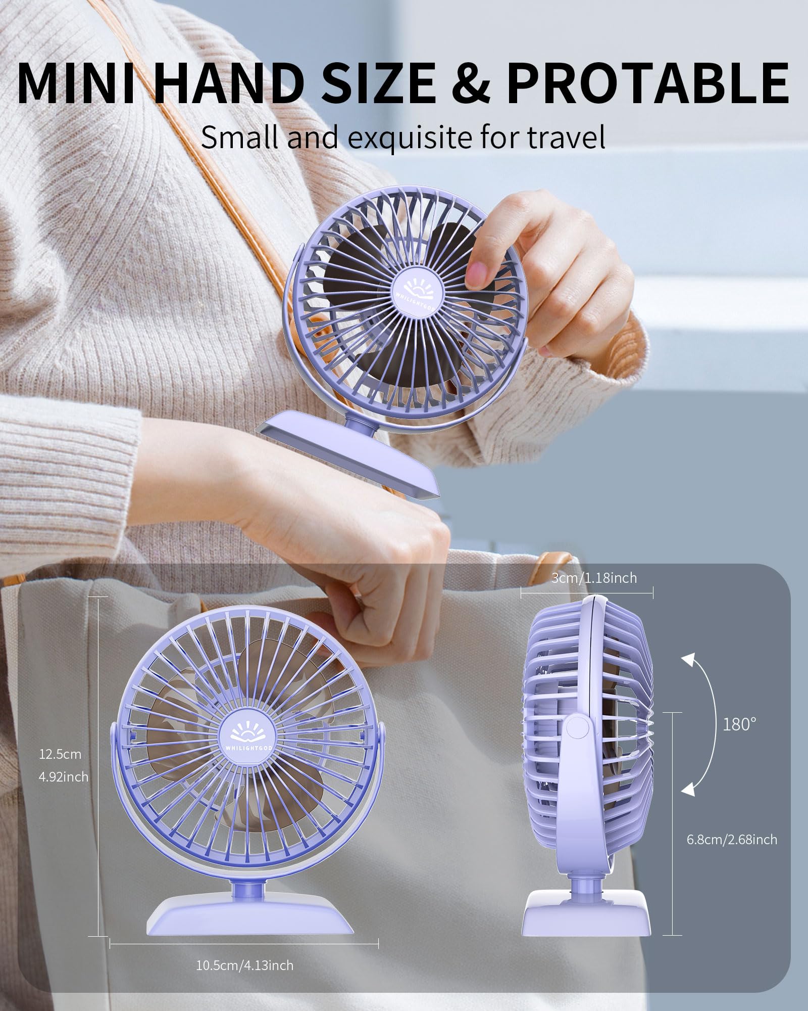 USB Desk Fan - Powerful Mini Personal Fan with 3 Speed Settings, 360° Rotation & Ultra Quiet Operation | Portable USB-Powered Table Fan for Home, Office, Bedroom, Desktop & Travel Use | Perfect for Workstations, Dorm Rooms & Summer Cooling (Purple)