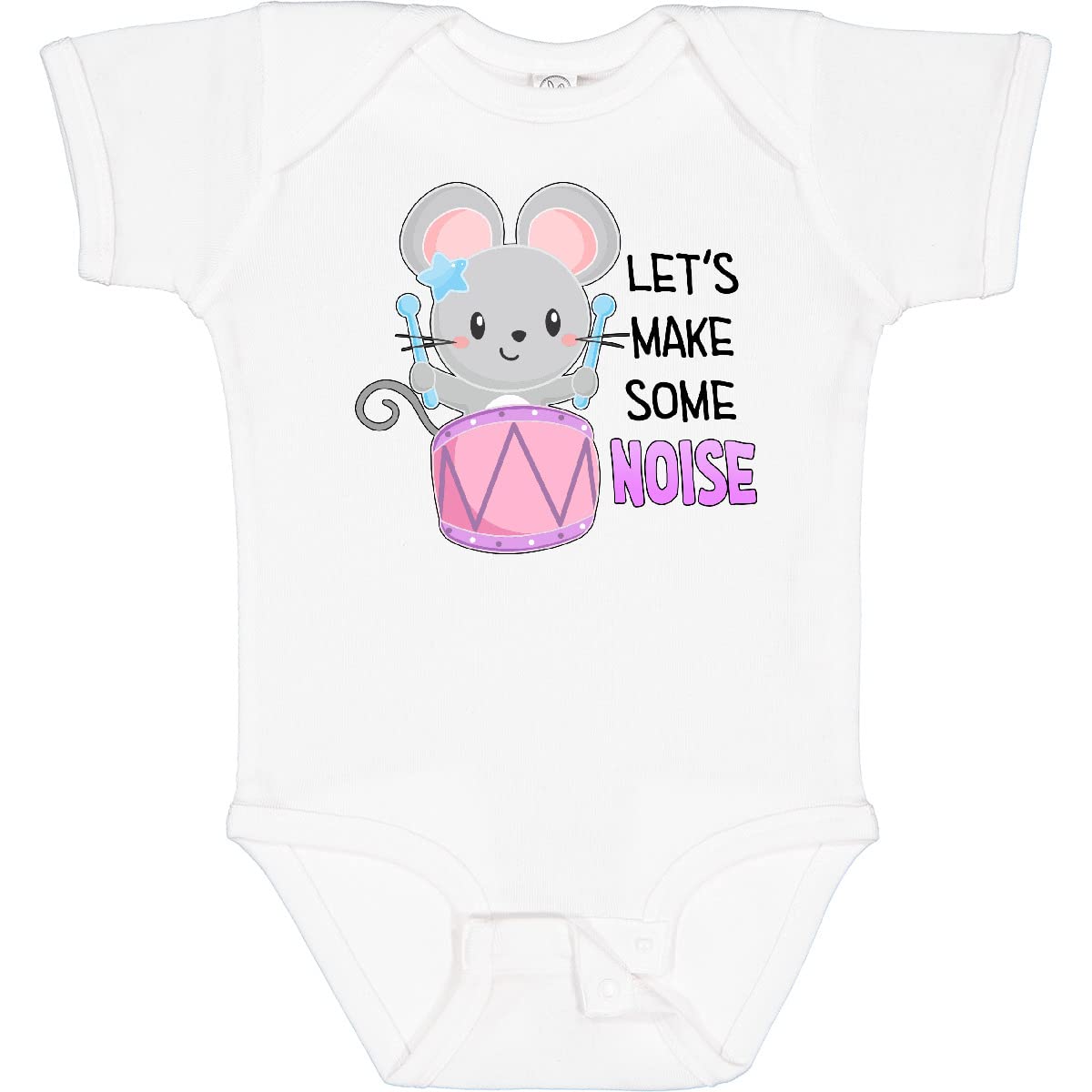 Inktastic Let's Make Some Noise Cute Mouse Drummer Baby Bodysuit - Adorable Musical Theme Outfit for Infants & Toddlers - Perfect for Concerts, Music Parties & Playdates