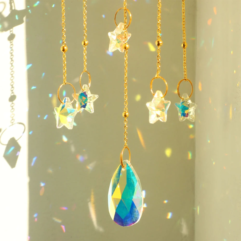 Stars & Moon Crystal Suncatcher - Handmade Prism Window Decor for Home & Garden - Perfect for Bedroom, Living Room, and Outdoor Spaces
