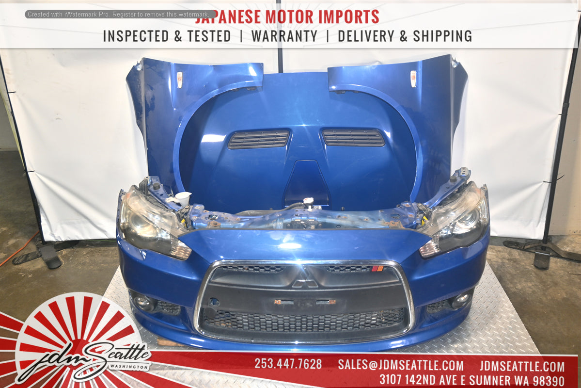 JDM Mitsubishi Lancer Evo X Complete Front End Assembly - Headlights, Core Support, Hood & Fenders | Perfect for Restoration & Performance Upgrades
