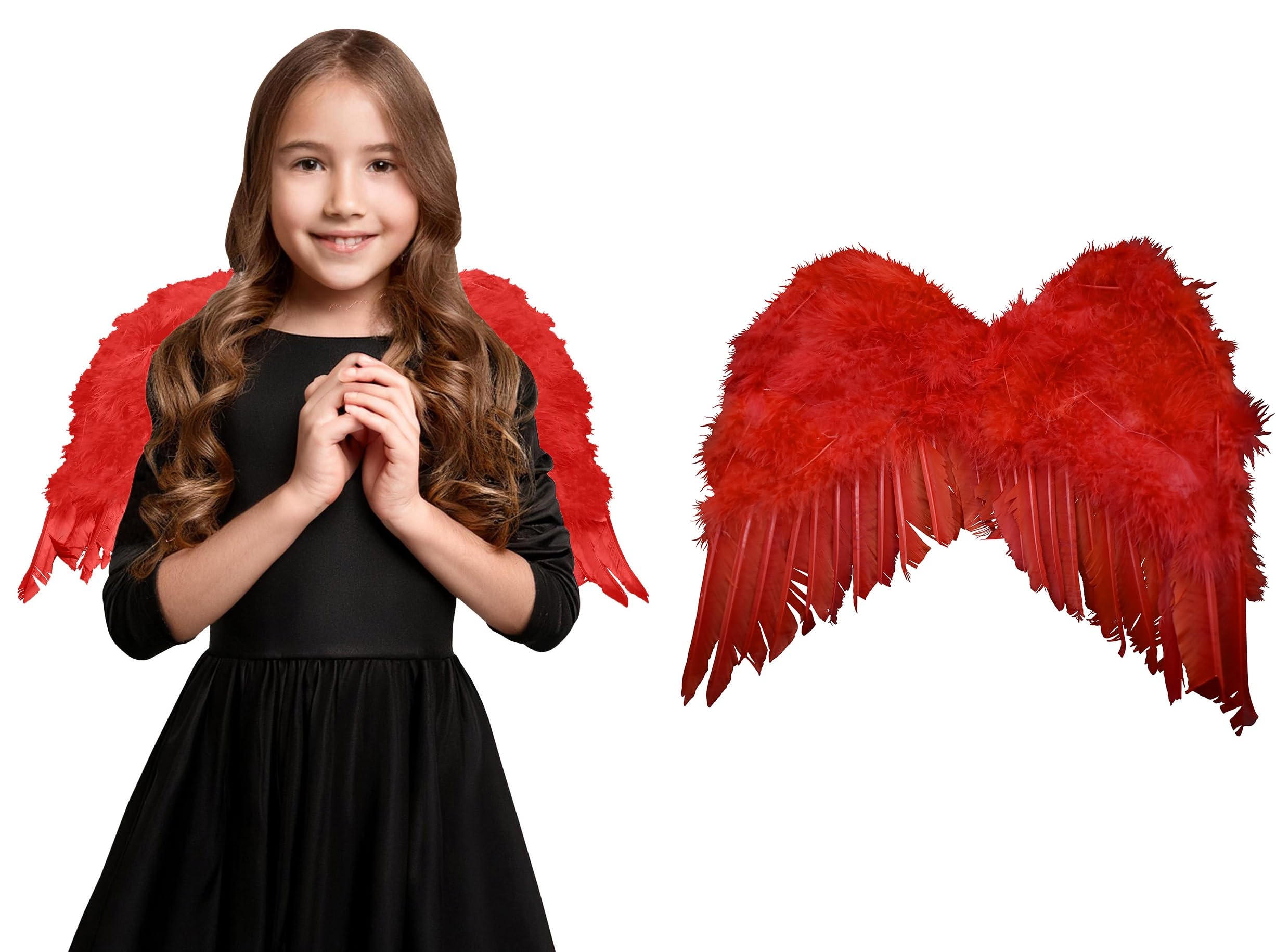 Mini Cupid Red Angel Devil Feather Wings Costume Accessory for Kids - Valentine's Day Dress Up, Halloween, Cosplay & Photo Props (One Size, Red) - Nicky Bigs Novelties