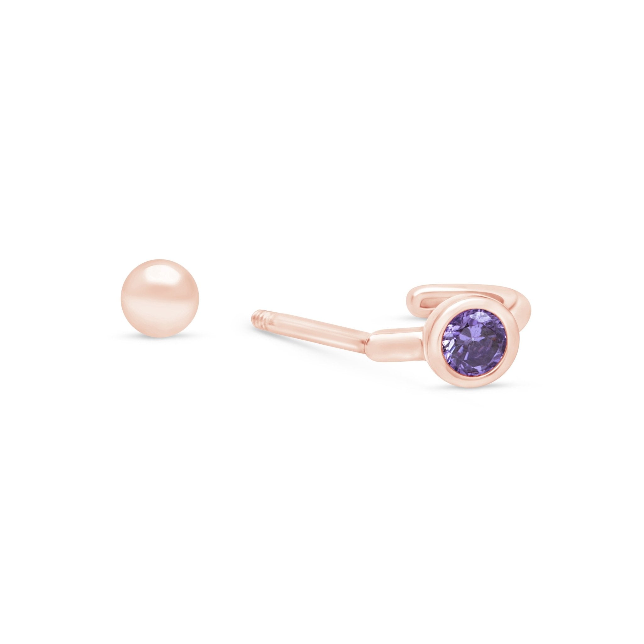 14K Rose Gold Amethyst Huggie Hoop Earrings for Women - Dainty Everyday Jewelry, Perfect for Work, Date Night & Special Occasions
