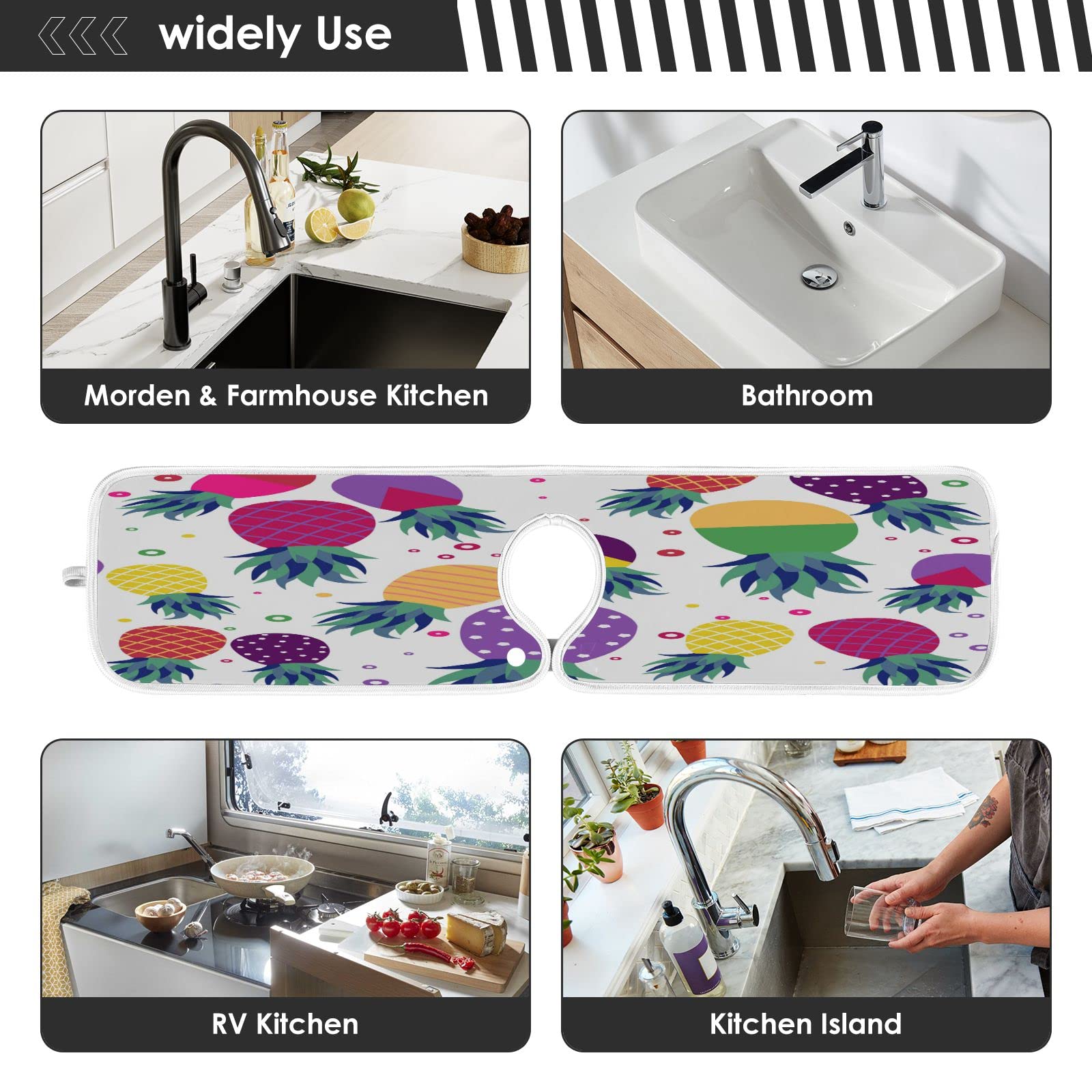 **Non-Slip Pineapple Fruit Design Kitchen Sink Splash Guard Mat - Absorbent, Fast Drying Faucet Drip Catcher Pad - Set of 2 for Countertop Protection (Perfect for Summer Decor & Preventing Water Spills in Kitchen)**