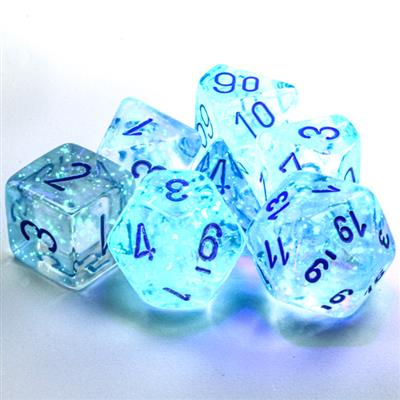 Borealis Polyhedral Icicle Light Blue Luminary 7 Die Set for Tabletop Gaming and Dice Collecting