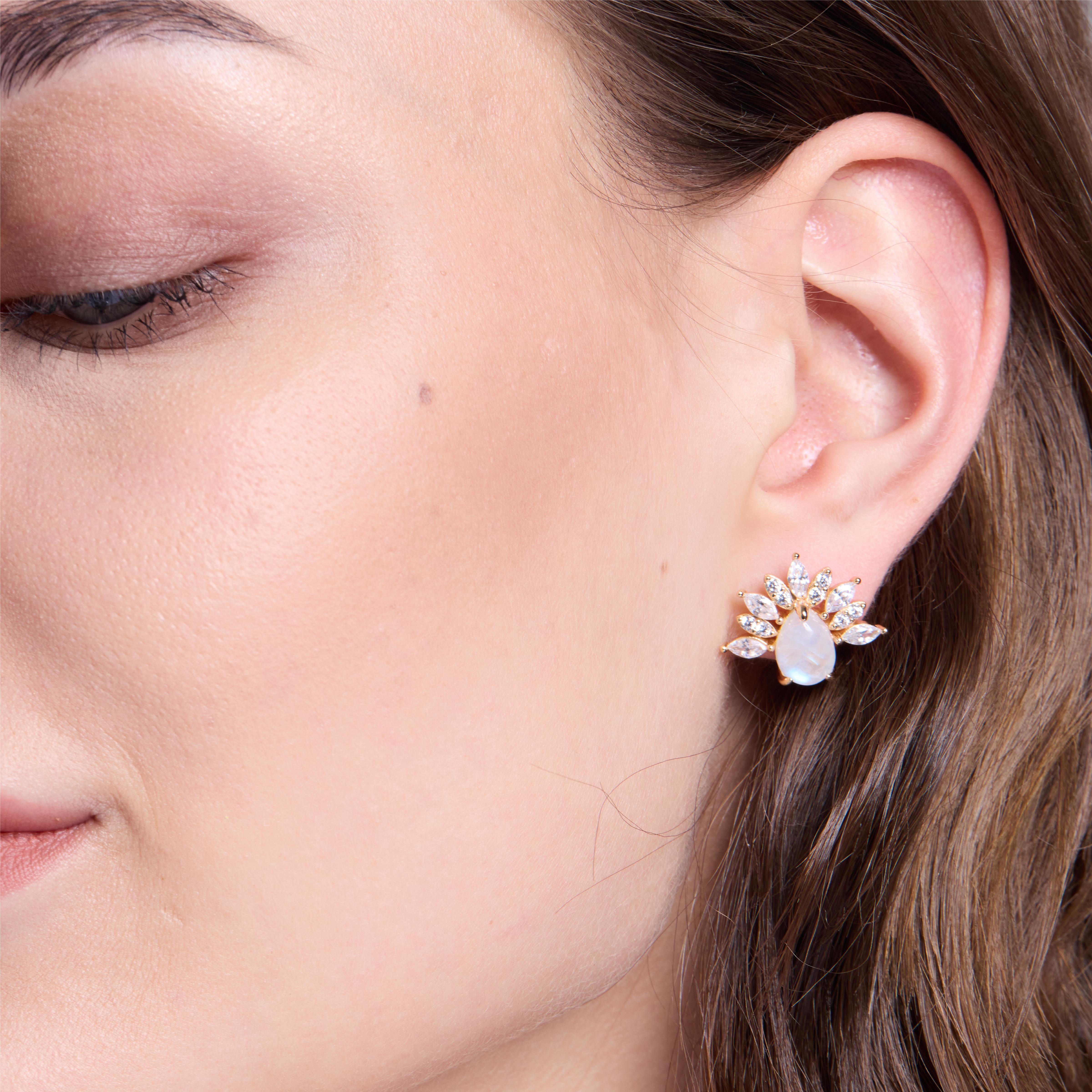 Moonstone Stud Earrings for Women - Infinity Design Dainty Lightweight Hypoallergenic Jewelry - Perfect for Everyday Wear, Gifts & Special Occasions