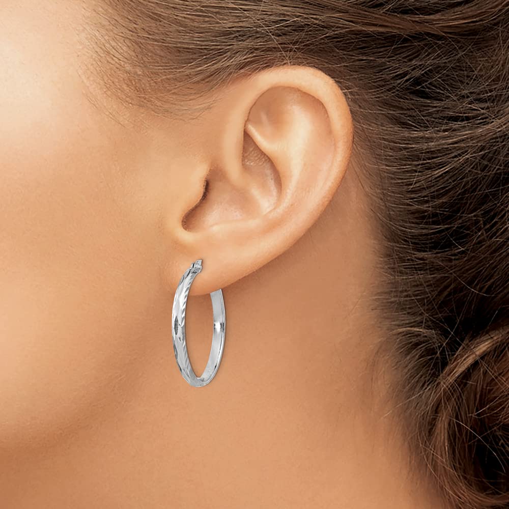Sonia Jewels 925 Sterling Silver Textured Medium Round Hoop Earrings 33mm - Hypoallergenic Dangle Earrings for Women, Gift for Her, Everyday Wear & Special Occasions