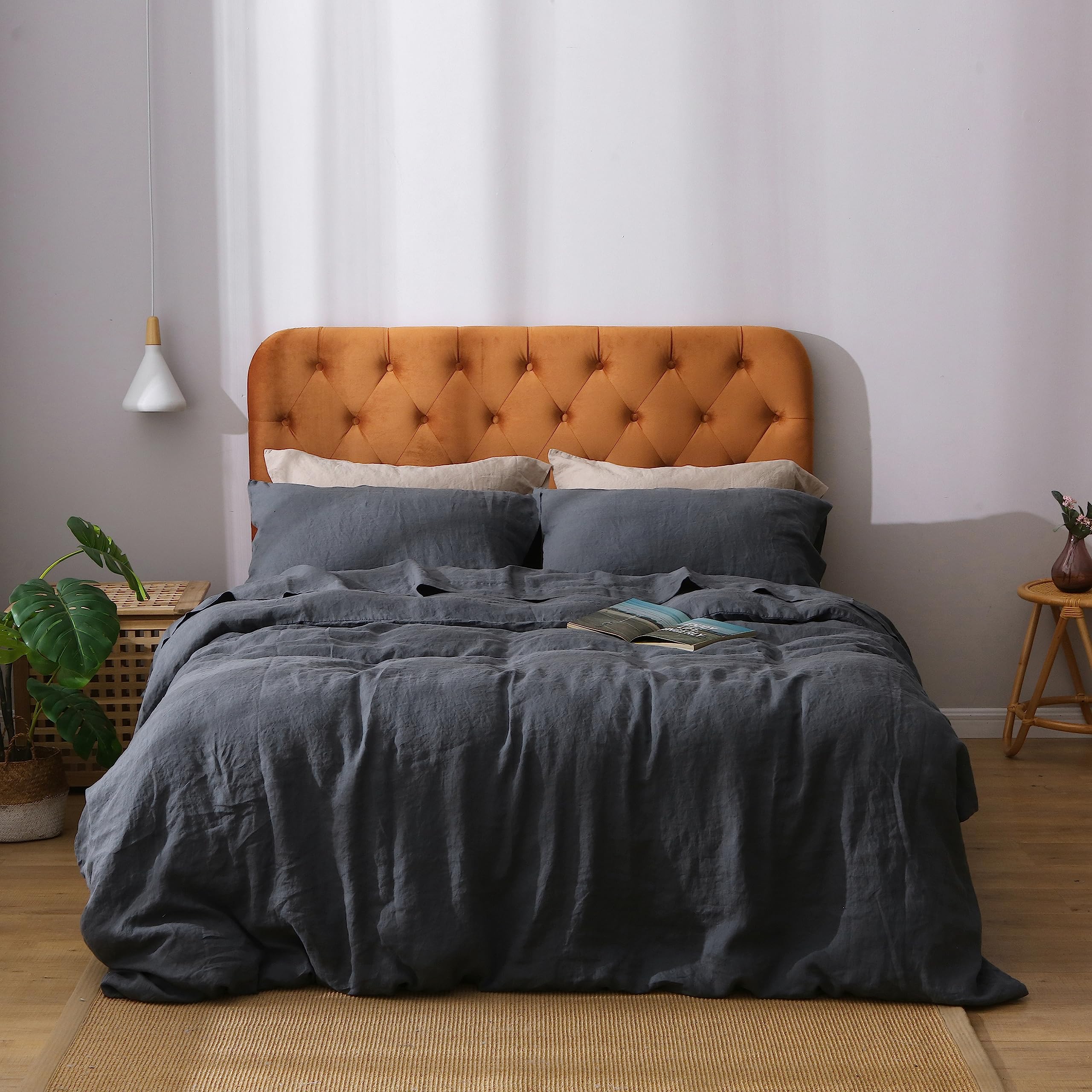 Premium 100% French Linen Duvet Cover Set - Ultra Soft & Breathable Luxury Bedding for All Seasons - Perfect for Master Bedroom, Guest Room & Vacation Homes
