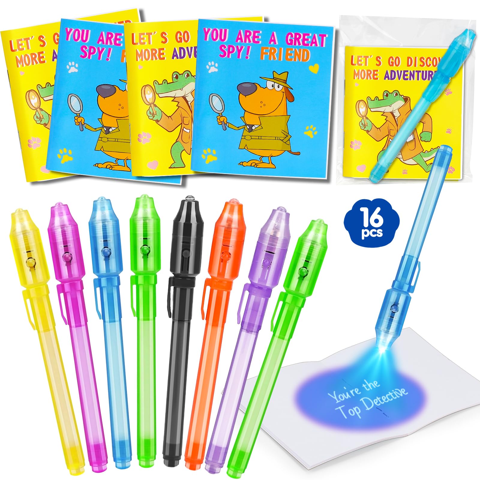 UV Invisible Ink Pen with LED Light & Notebook Set - Spy Writing Kit for Kids, Secret Message Gifts for Boys & Girls - Perfect for Birthday Parties, Classroom Rewards, Goodie Bags & Detective Games