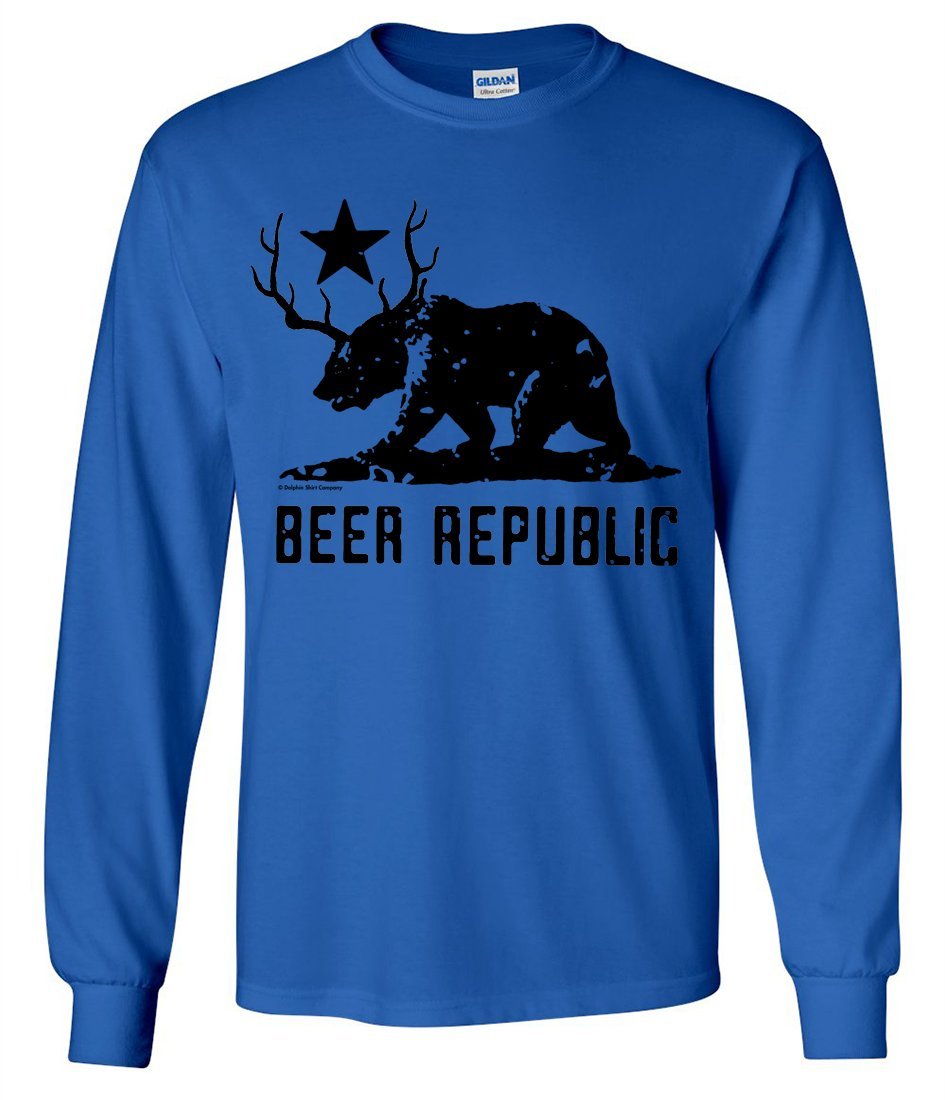 California Bear & Deer Beer Silhouette Graphic Long Sleeve T-Shirt for Men - Hunting, Camping & Outdoor Adventure Apparel