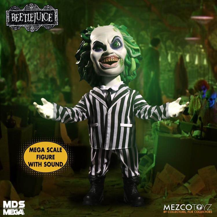 Mega Scale Talking Beetlejuice Mezco Designer Series MDS Action Figure - Collectible Movie Replica for Halloween Decor & Pop Culture Displays
